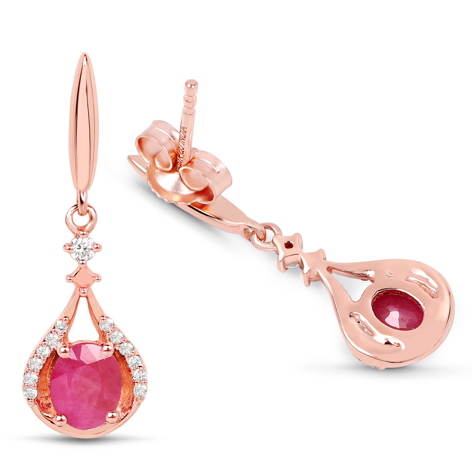 0.70 Carat Genuine Ruby and White Diamond 14K Rose Gold Earrings