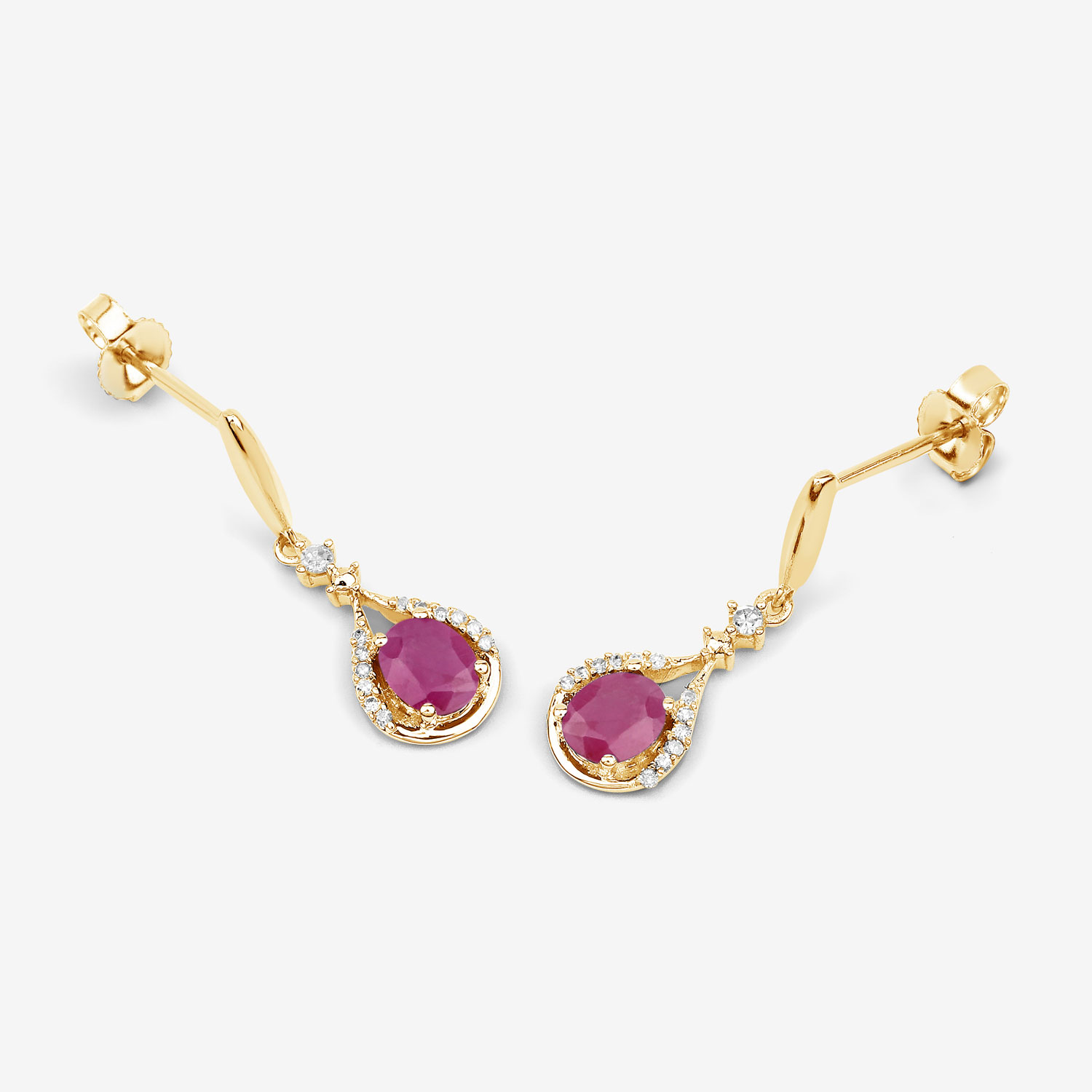 0.70 Carat Genuine Ruby and White Diamond 14K Yellow Gold Earrings