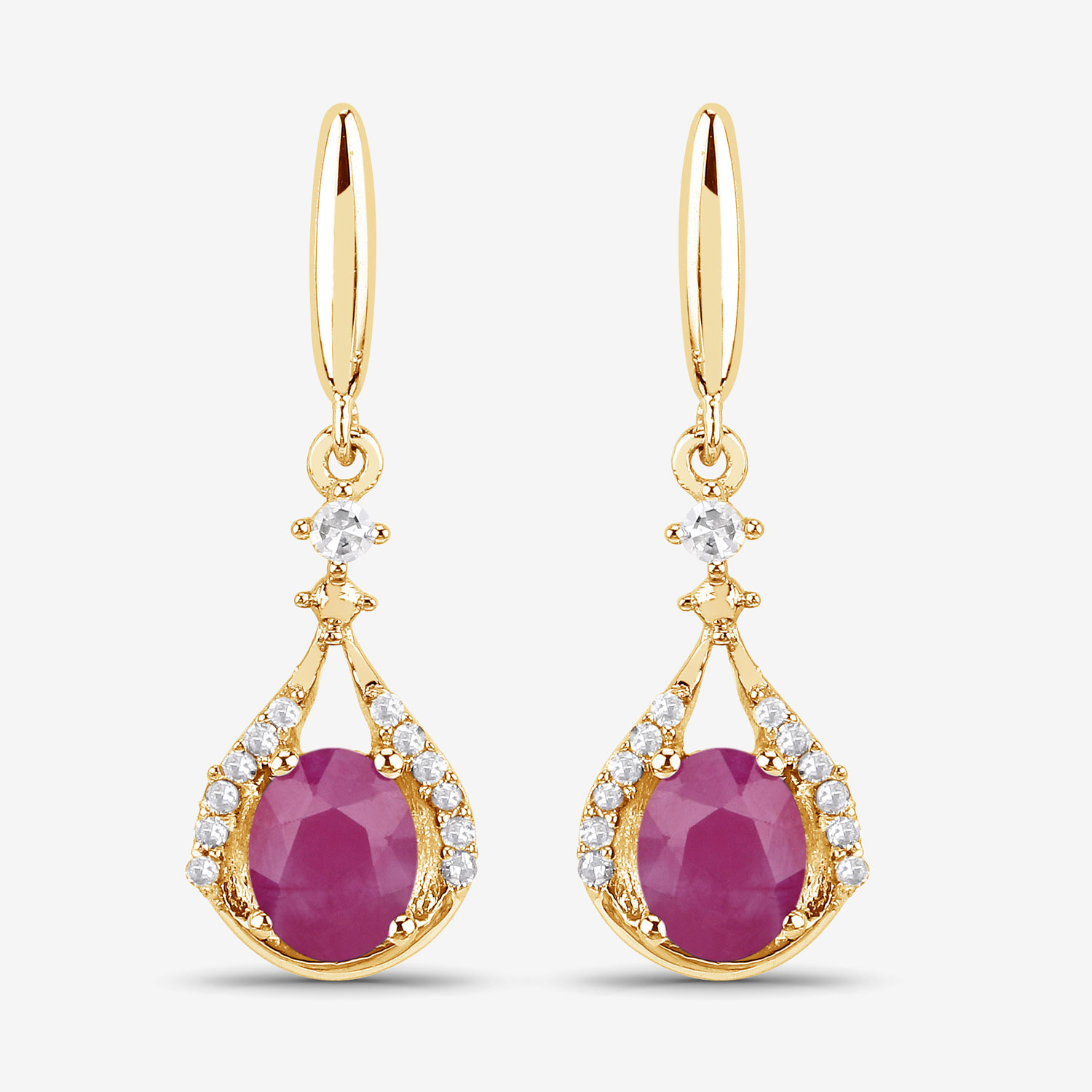 0.70 Carat Genuine Ruby and White Diamond 14K Yellow Gold Earrings
