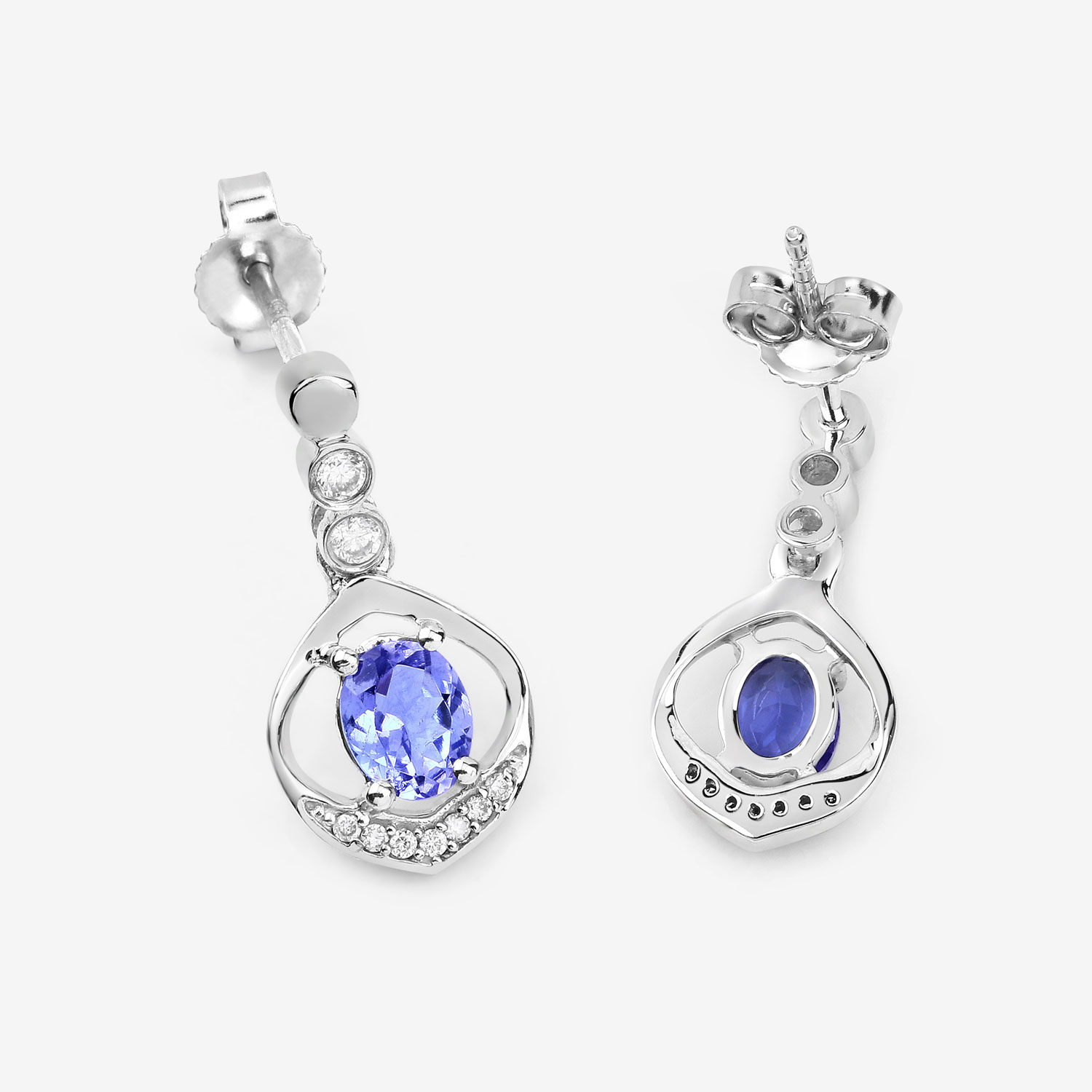 0.76 Carat Genuine Tanzanite and White Diamond 14K White Gold Earrings