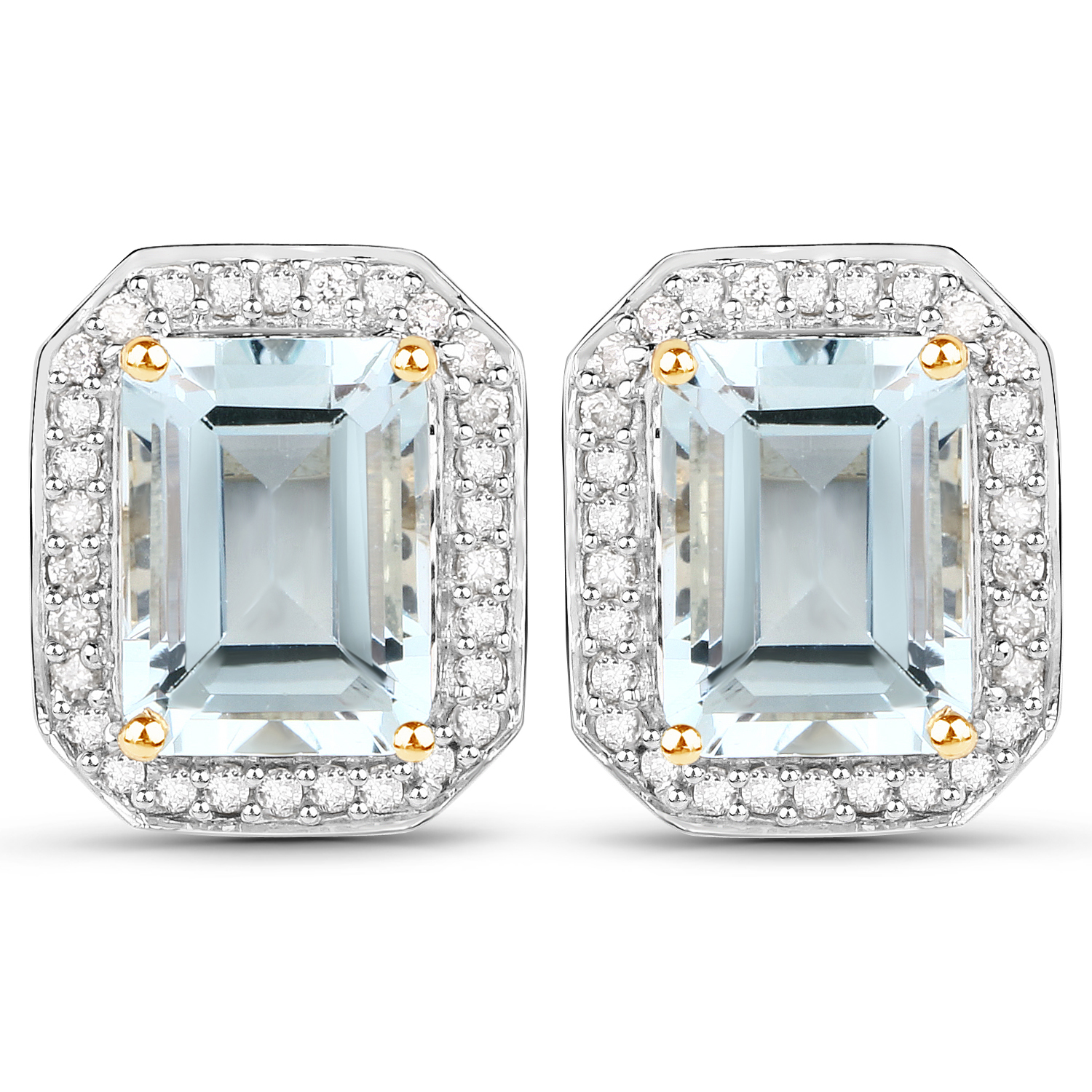 2.85 Carat Genuine Aquamarine and White Diamond 14K Yellow Gold Earrings