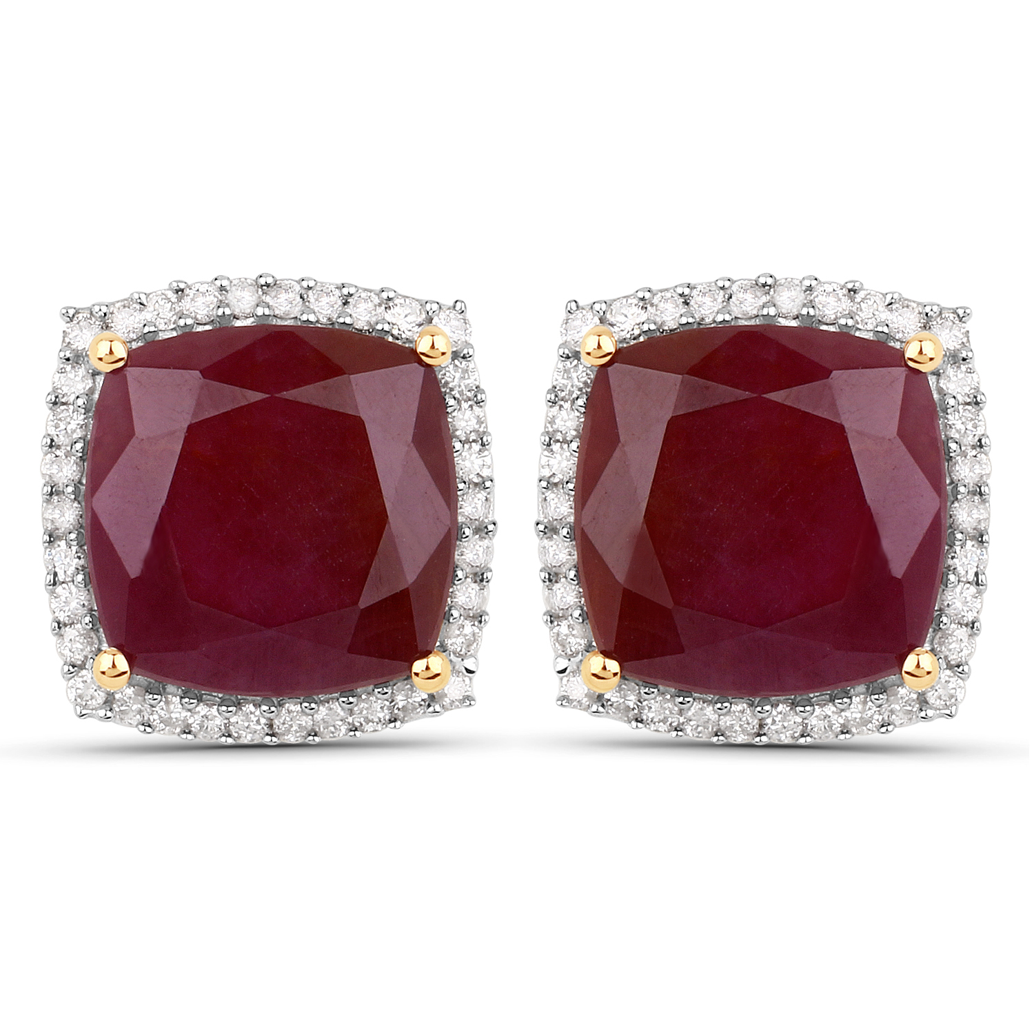 8.24 Carat Genuine Ruby and White Diamond 14K Yellow Gold Earrings