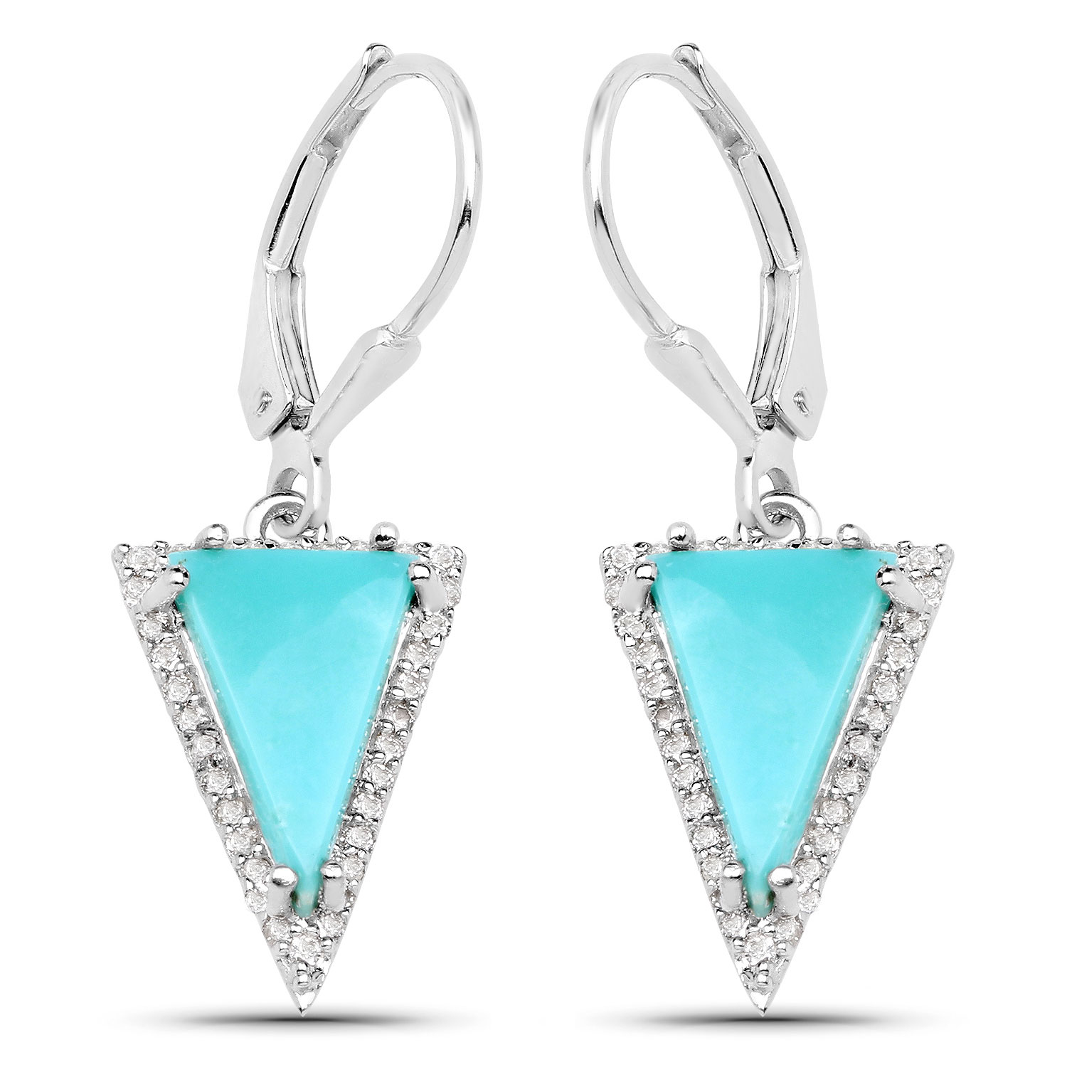 3.19 Carat Genuine Turquoise and White Topaz .925 Sterling Silver Earrings