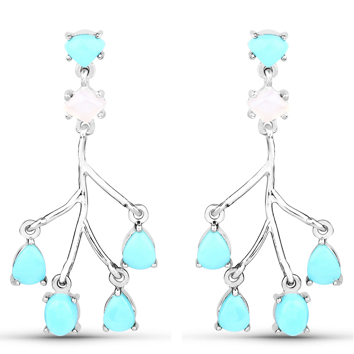 3.55 Carat Genuine Turquoise and White Agate .925 Sterling Silver Earrings