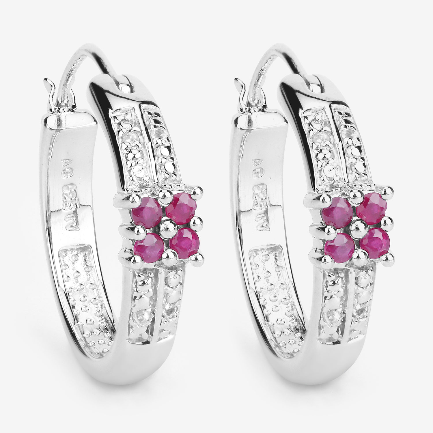 0.40 Carat Genuine Ruby and White Topaz .925 Sterling Silver Earrings