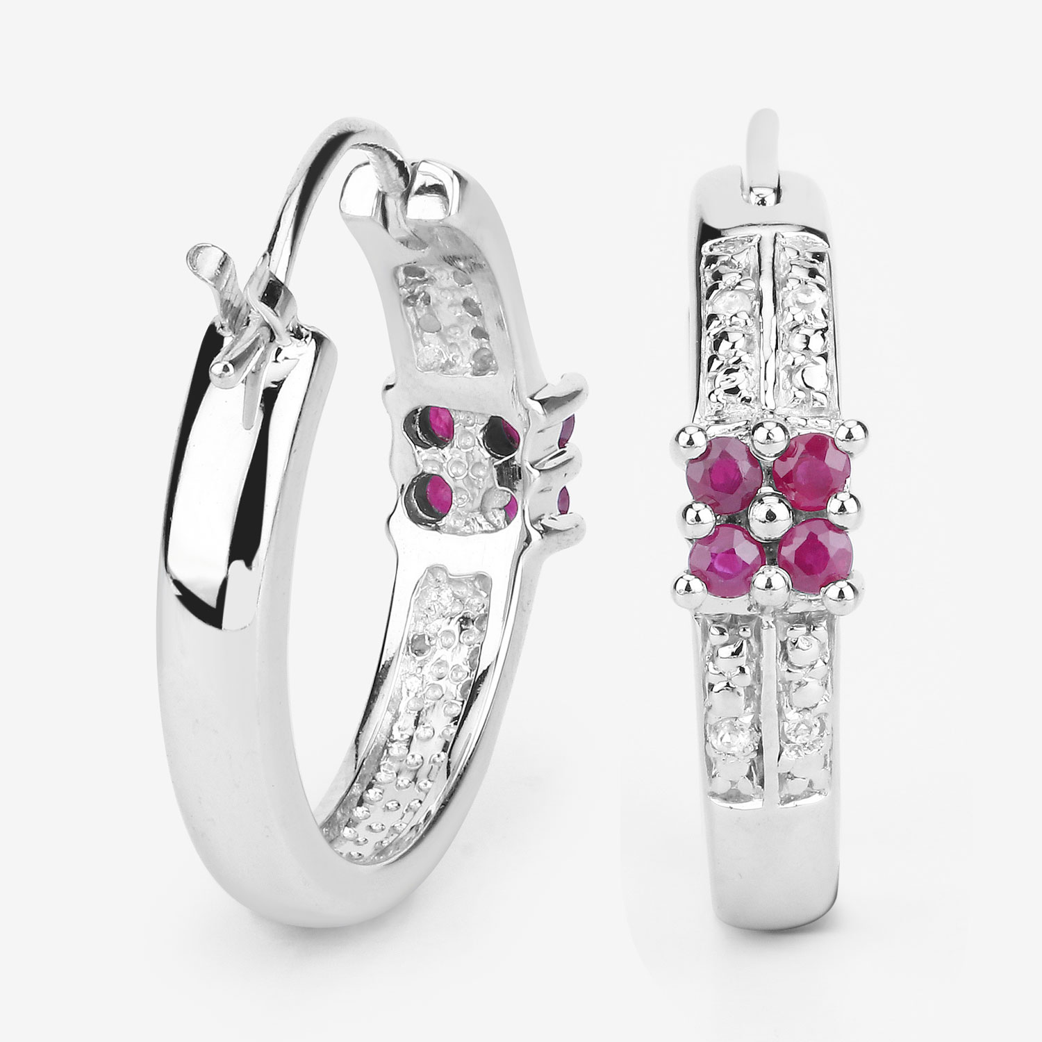 0.40 Carat Genuine Ruby and White Topaz .925 Sterling Silver Earrings