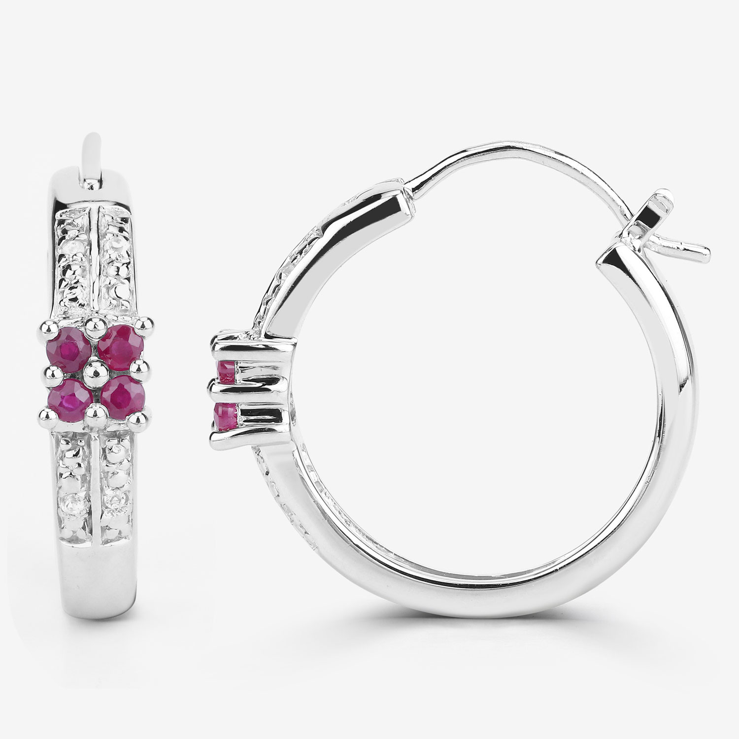 0.40 Carat Genuine Ruby and White Topaz .925 Sterling Silver Earrings