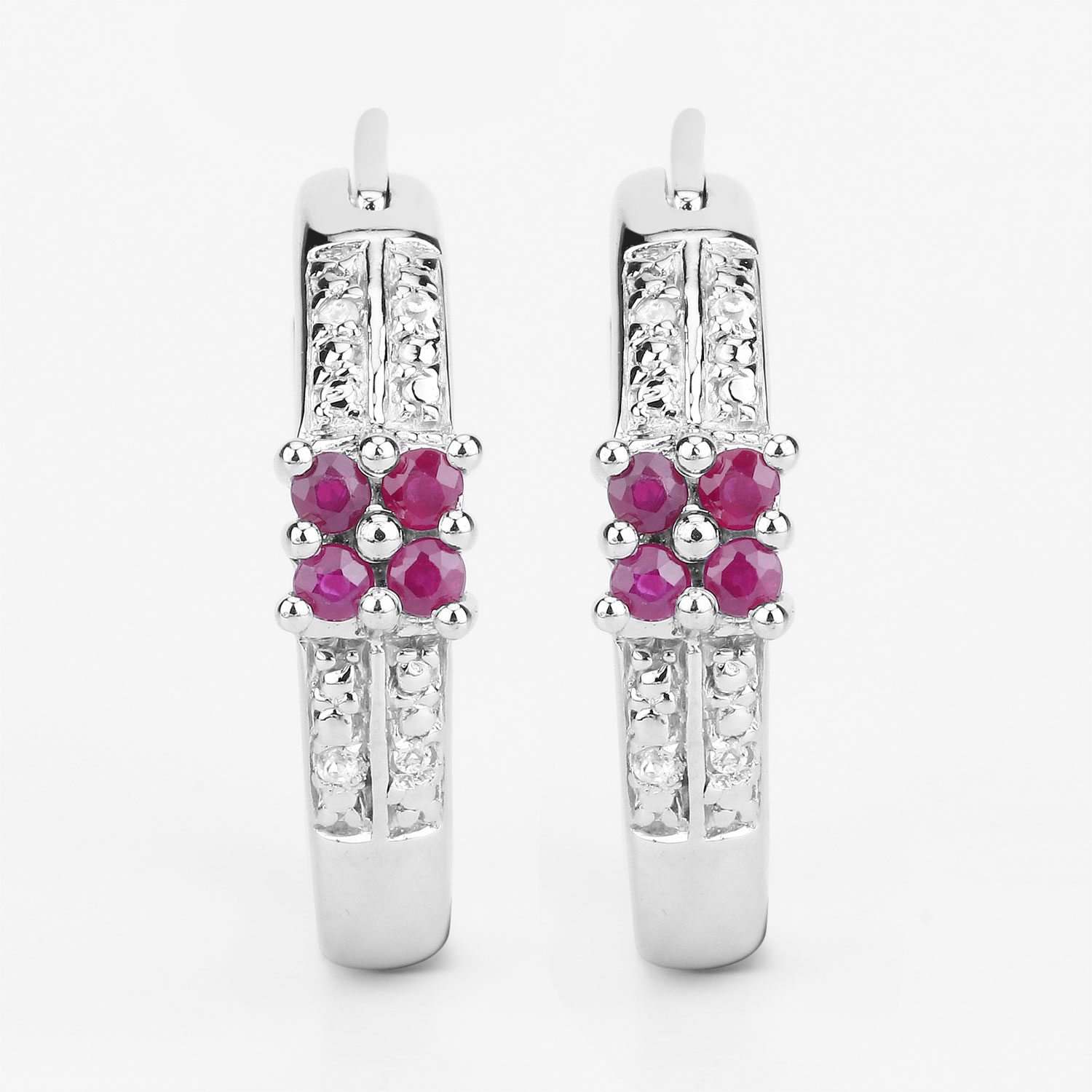 0.40 Carat Genuine Ruby and White Topaz .925 Sterling Silver Earrings