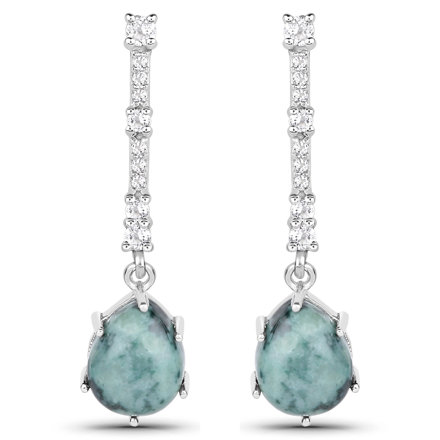 6.12 Carat Genuine Green Jasper and White Topaz .925 Sterling Silver Earrings