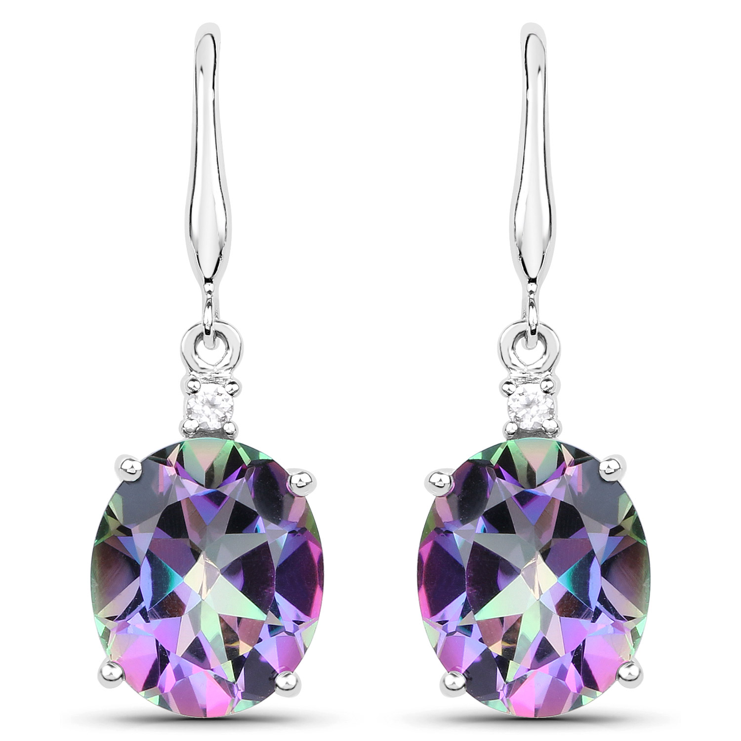 8.40 Carat Genuine Rainbow Quartz and White Zircon .925 Sterling Silver Earrings