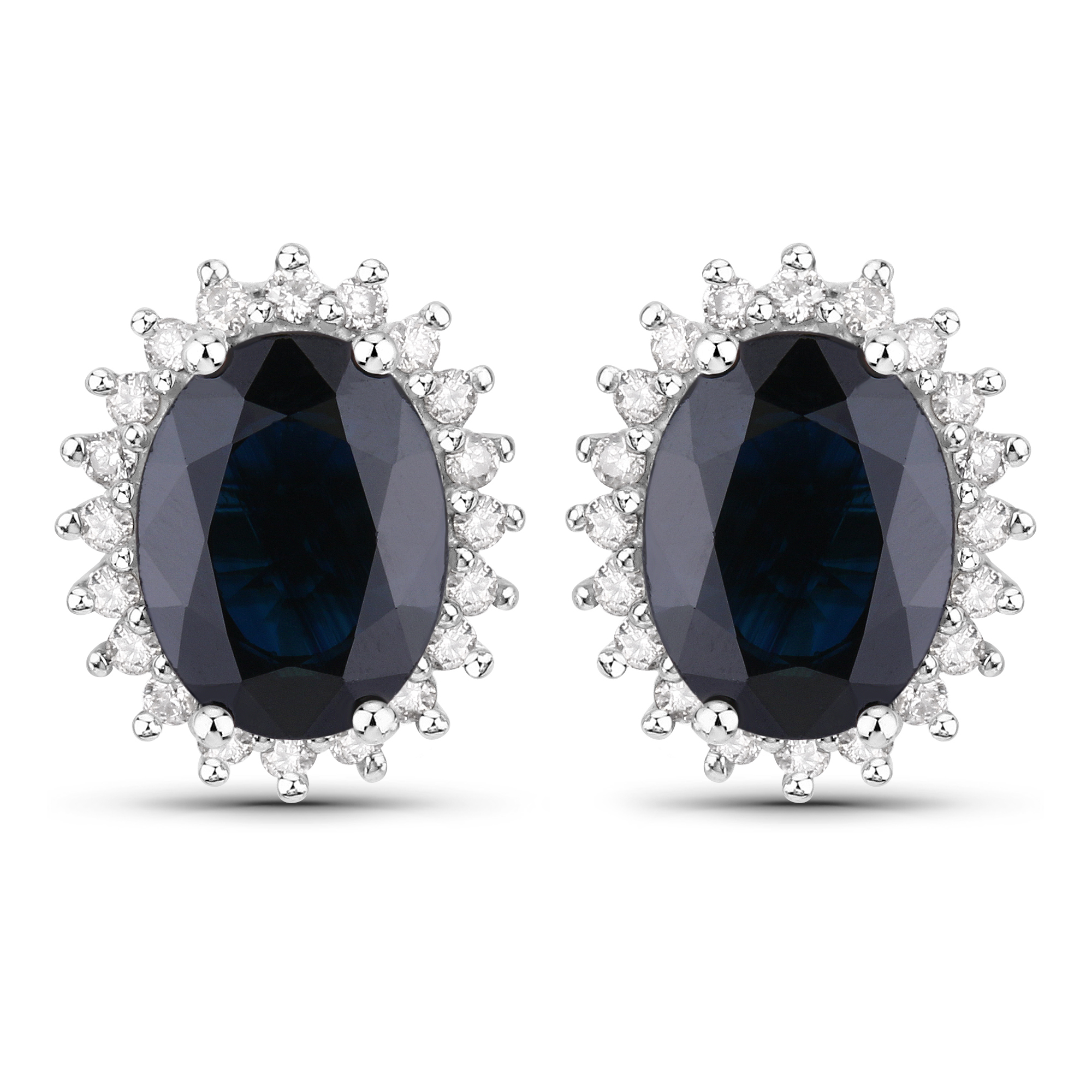 3.32 Carat Genuine Blue Sapphire and White Diamond 14K White Gold Earrings