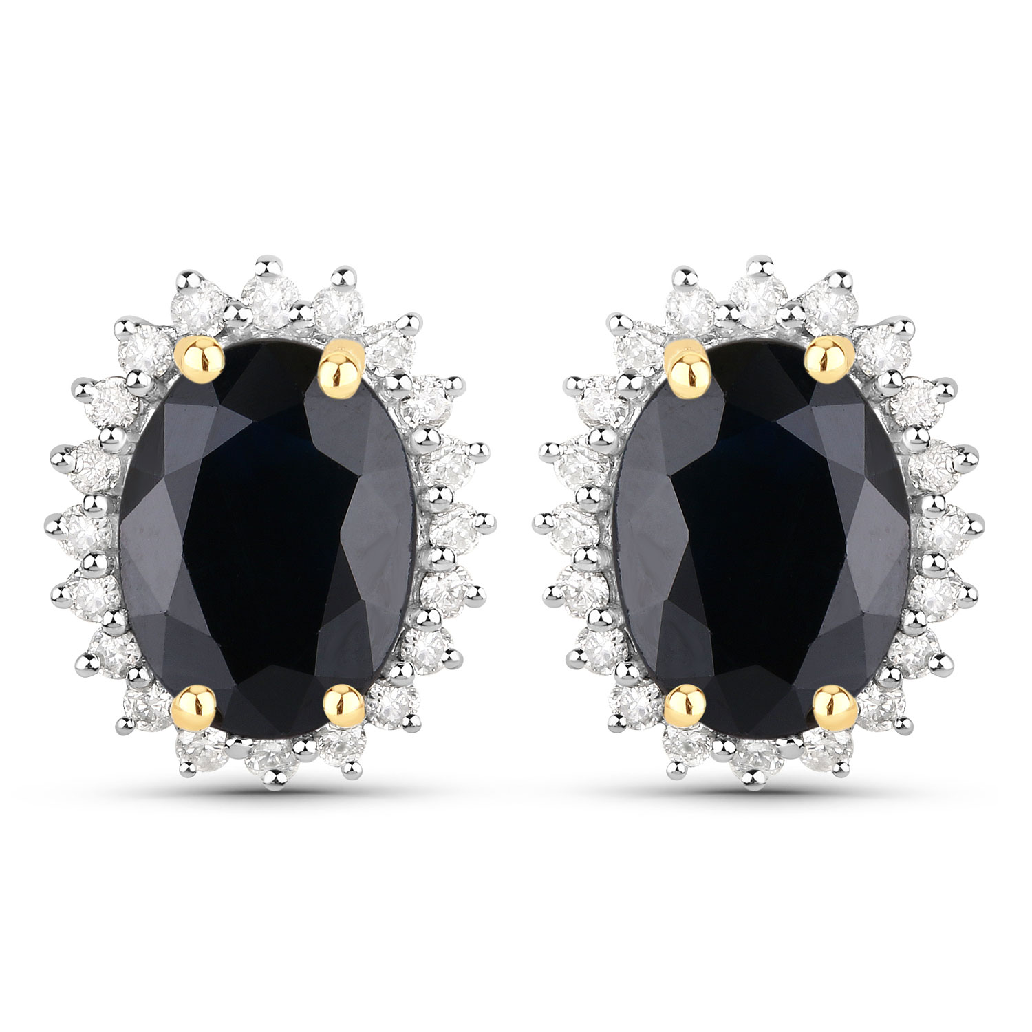 3.32 Carat Genuine Blue Sapphire and White Diamond 14K Yellow Gold Earrings