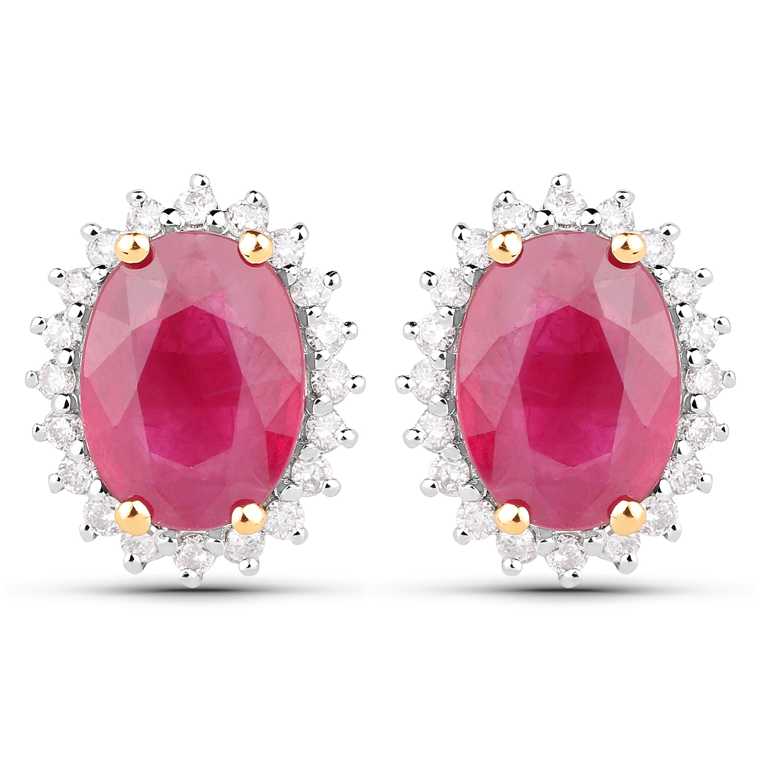 2.85 Carat Genuine Ruby and White Diamond 14K Yellow Gold Earrings