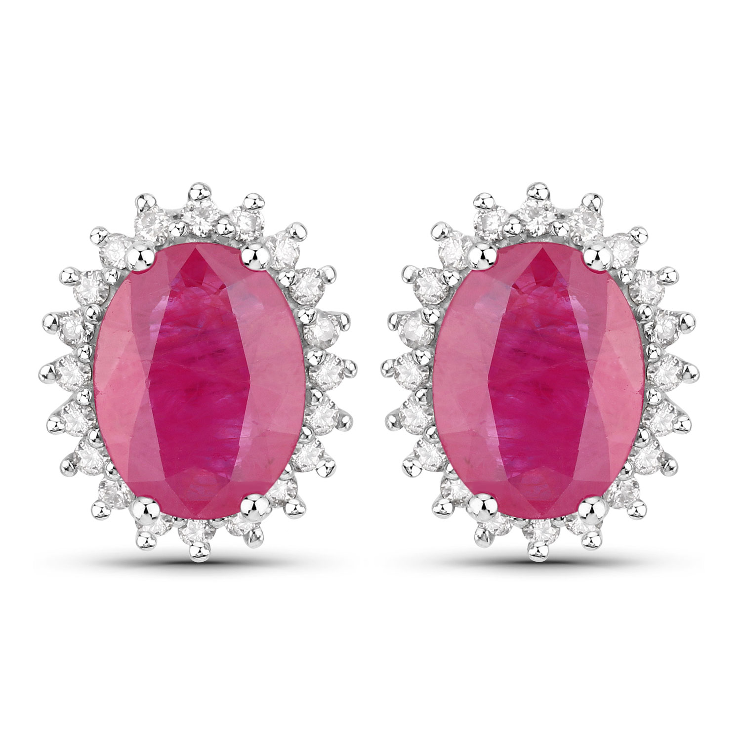 3.14 Carat Genuine Ruby and White Diamond 14K White Gold Earrings