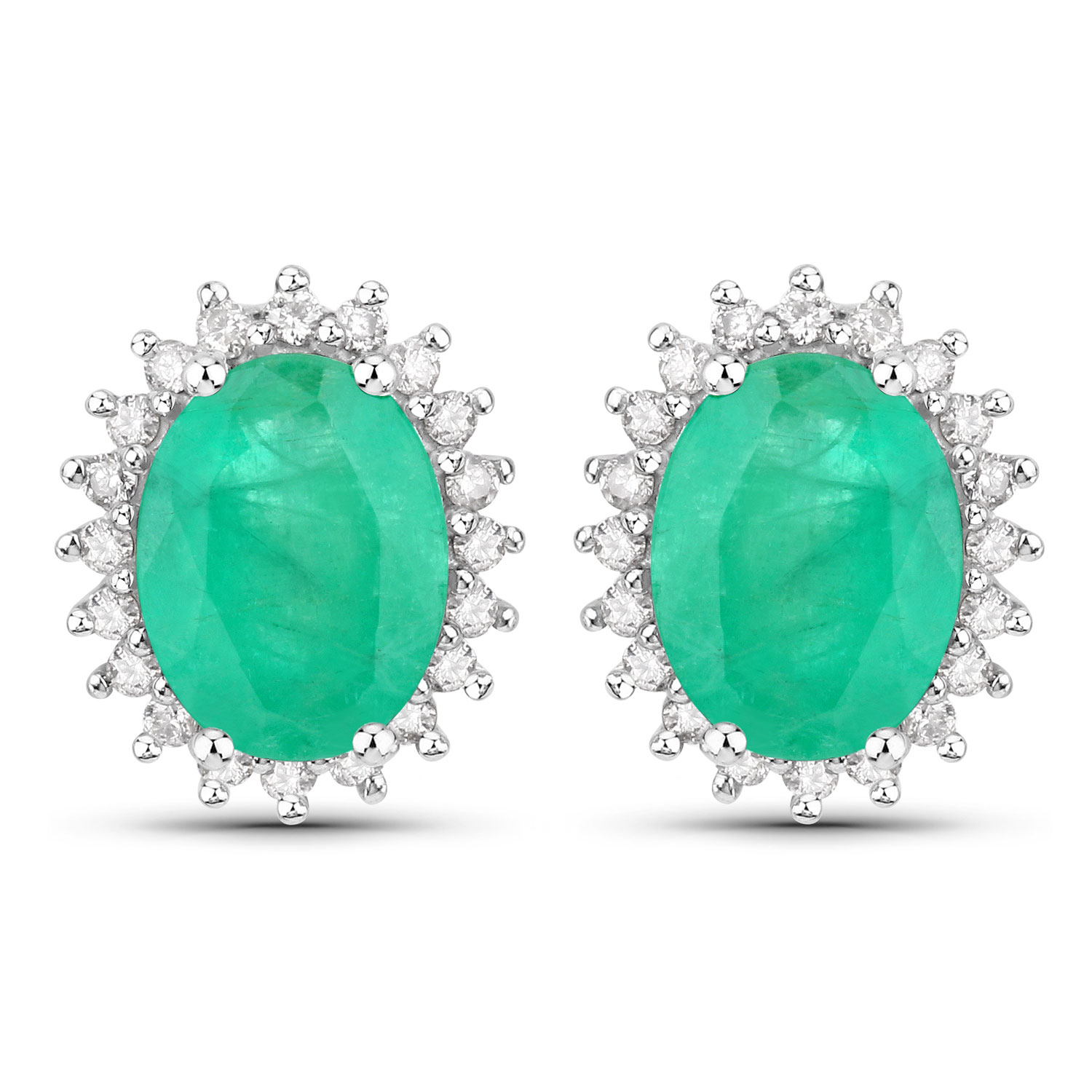 2.66 Carat Genuine Zambian Emerald and White Diamond 10K White Gold Earrings