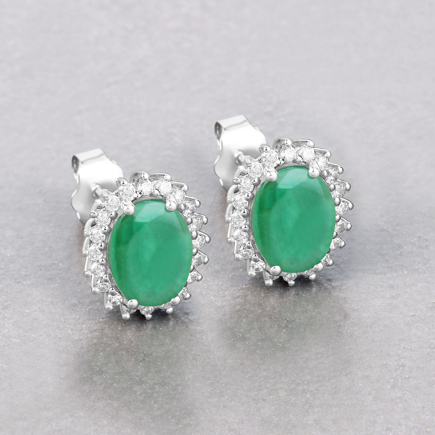 2.66 Carat Genuine Zambian Emerald and White Diamond 10K White Gold Earrings