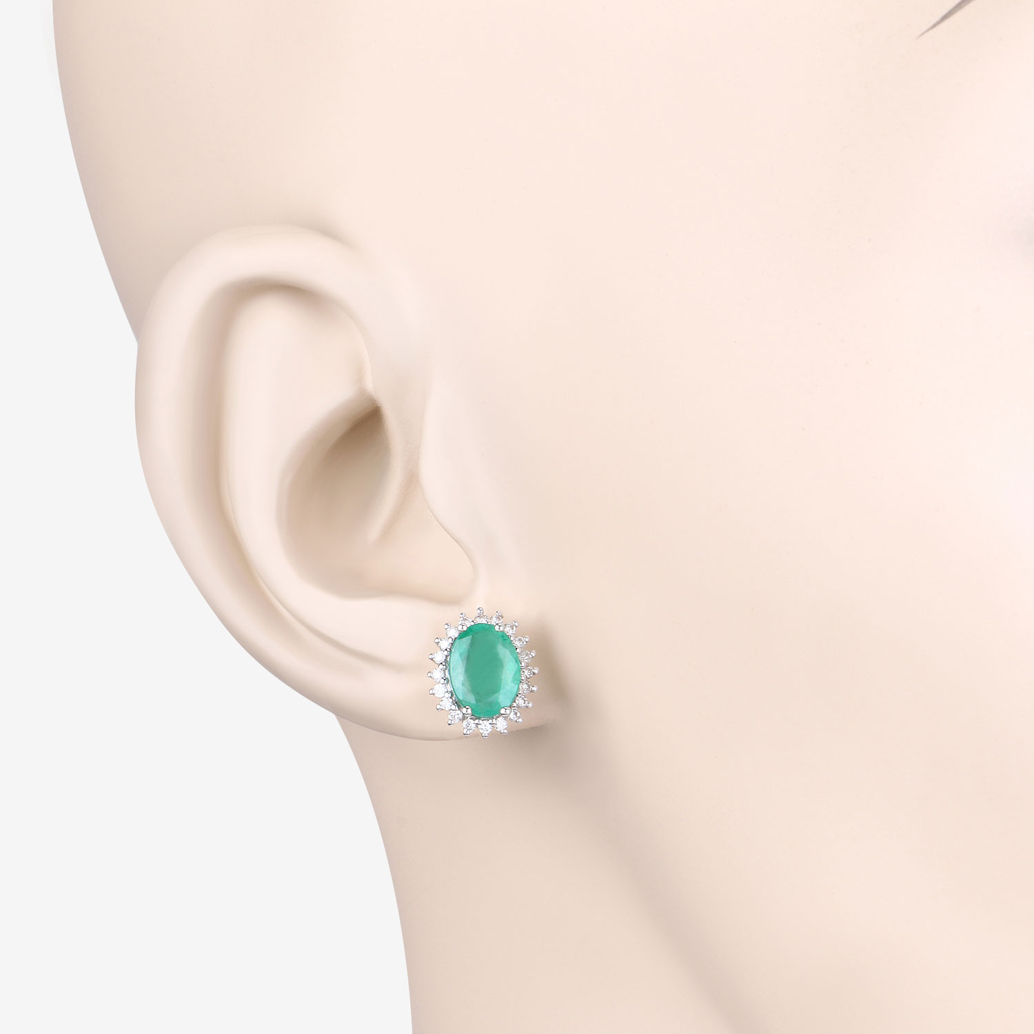 2.66 Carat Genuine Zambian Emerald and White Diamond 10K White Gold Earrings