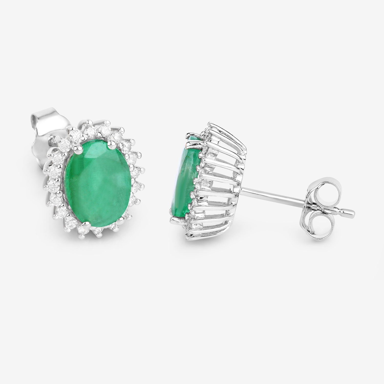2.66 Carat Genuine Zambian Emerald and White Diamond 10K White Gold Earrings
