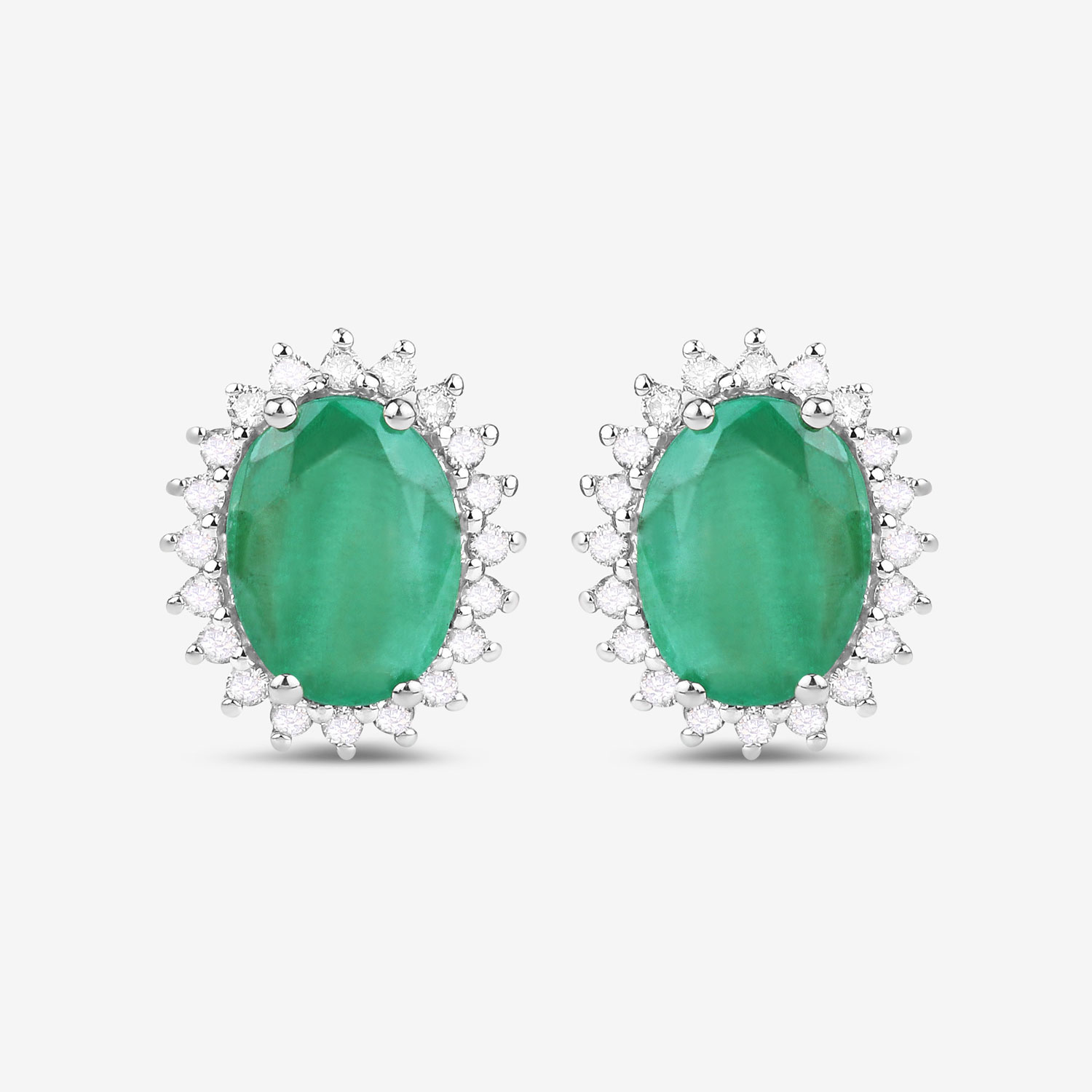 2.66 Carat Genuine Zambian Emerald and White Diamond 10K White Gold Earrings
