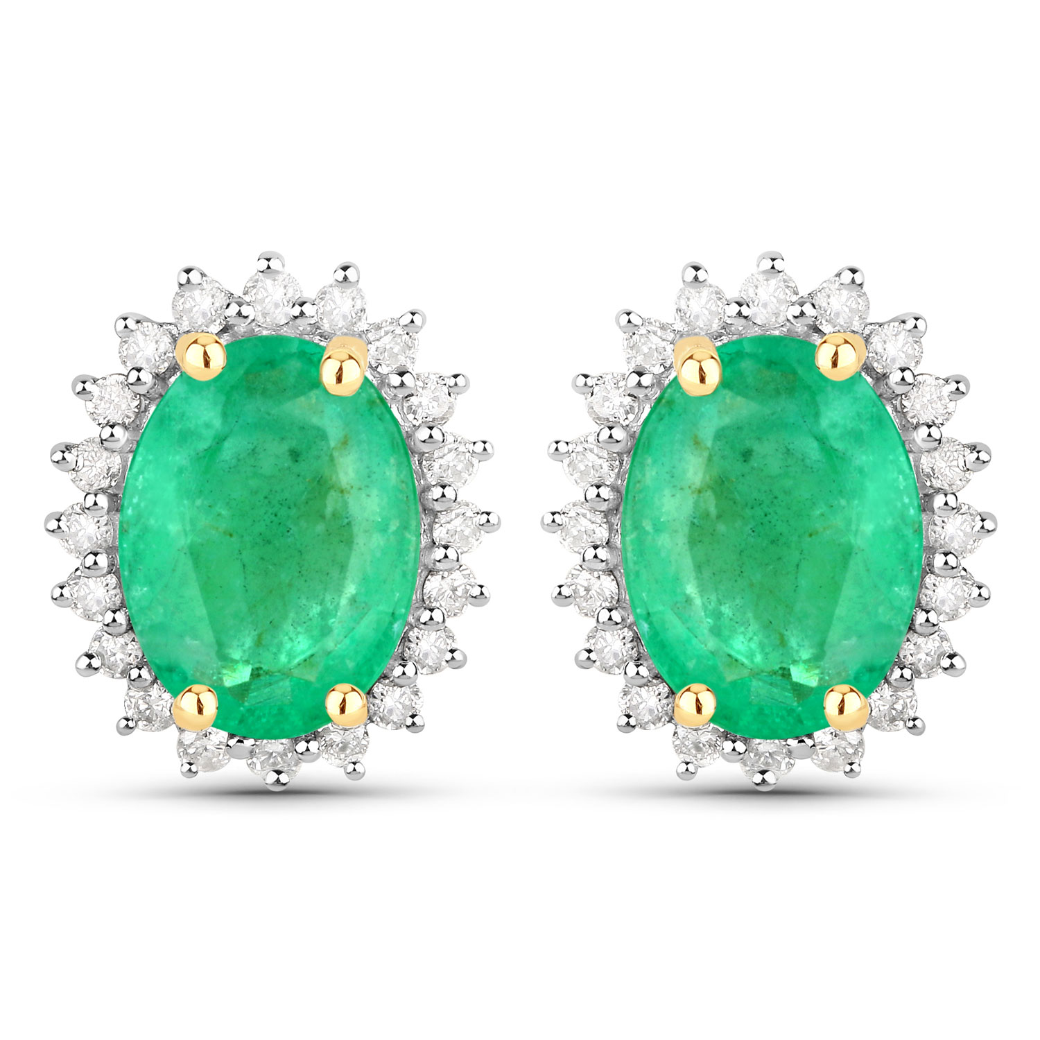 2.66 Carat Genuine Zambian Emerald and White Diamond 10K Yellow Gold Earrings