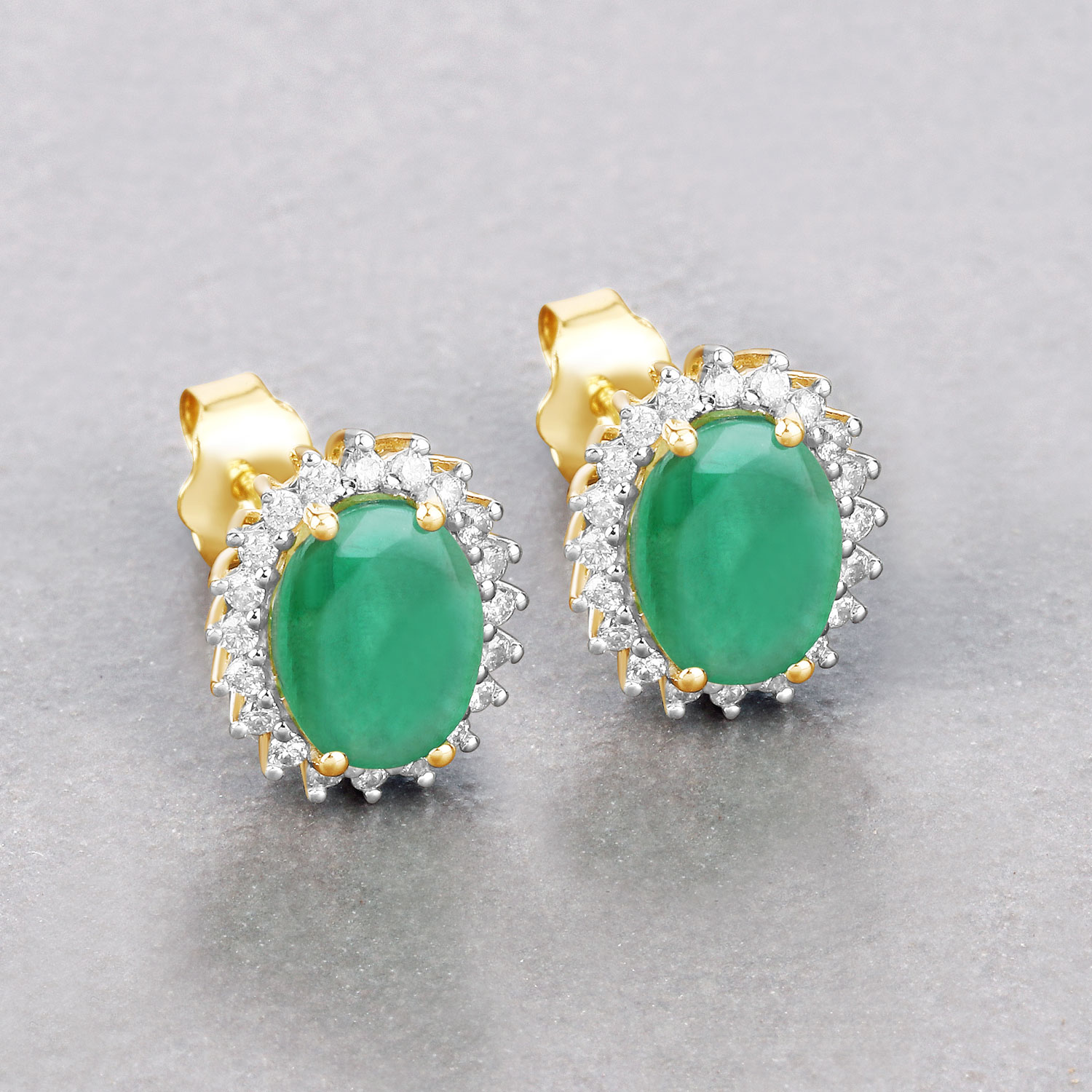 2.66 Carat Genuine Zambian Emerald and White Diamond 10K Yellow Gold Earrings