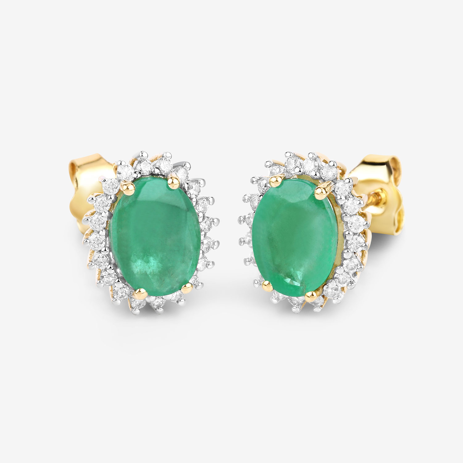 2.66 Carat Genuine Zambian Emerald and White Diamond 10K Yellow Gold Earrings