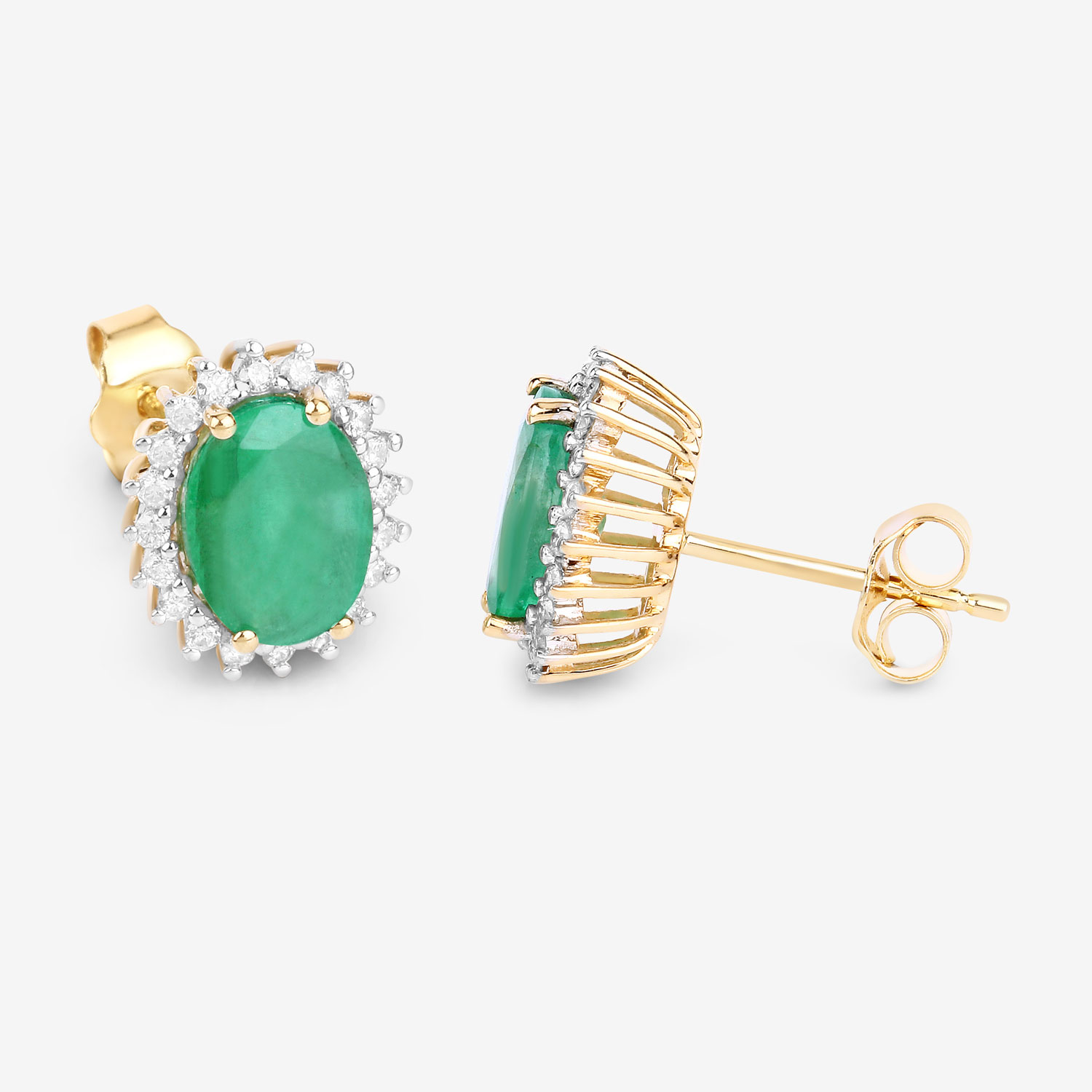 2.66 Carat Genuine Zambian Emerald and White Diamond 10K Yellow Gold Earrings