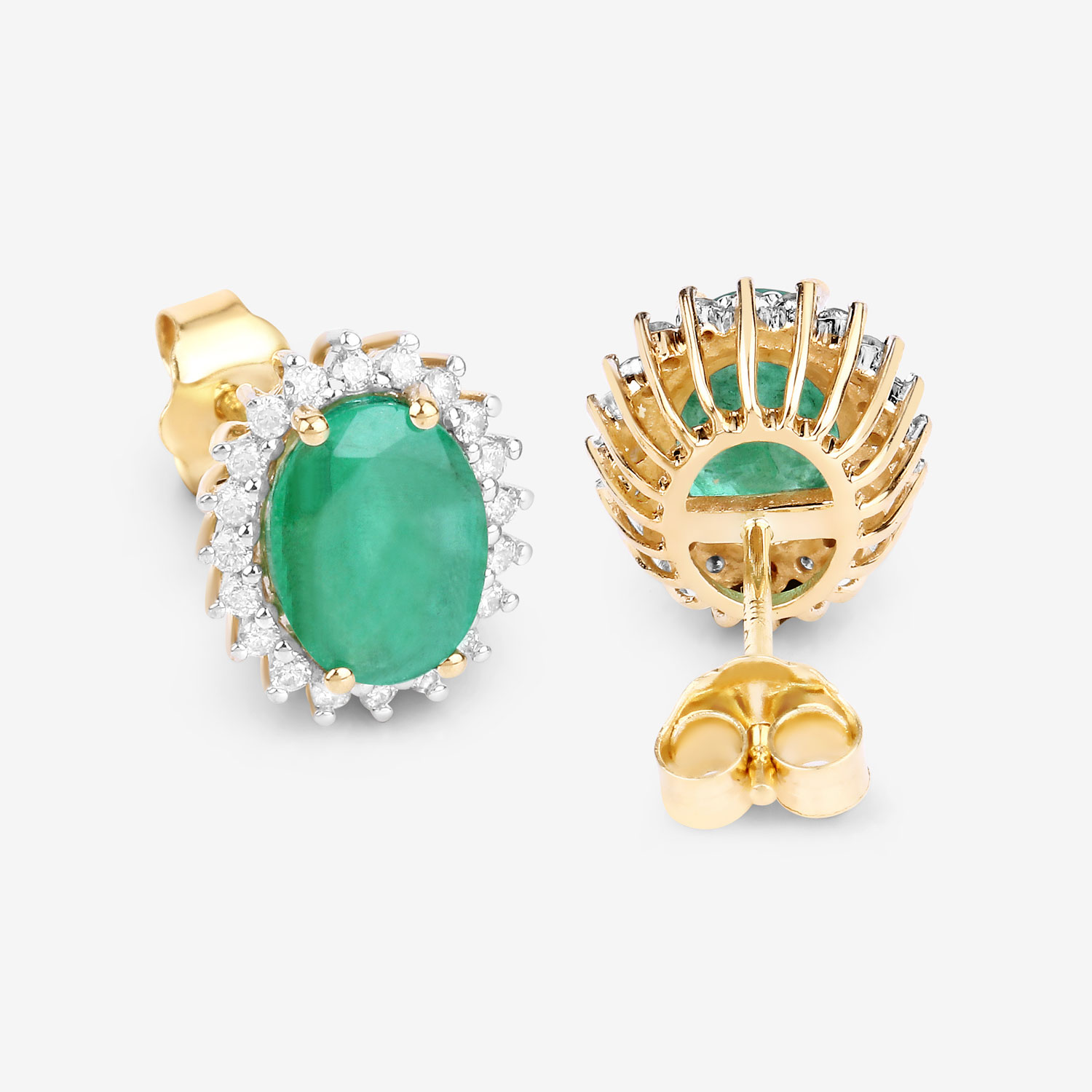 2.66 Carat Genuine Zambian Emerald and White Diamond 10K Yellow Gold Earrings