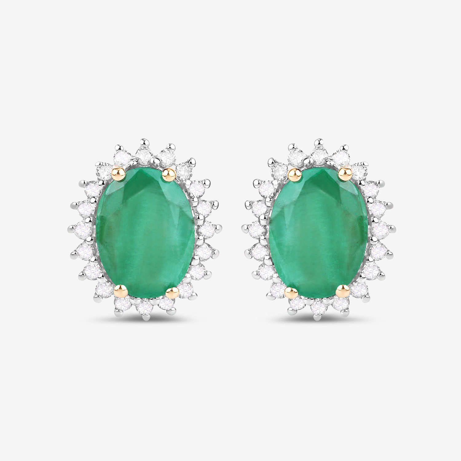 2.66 Carat Genuine Zambian Emerald and White Diamond 10K Yellow Gold Earrings