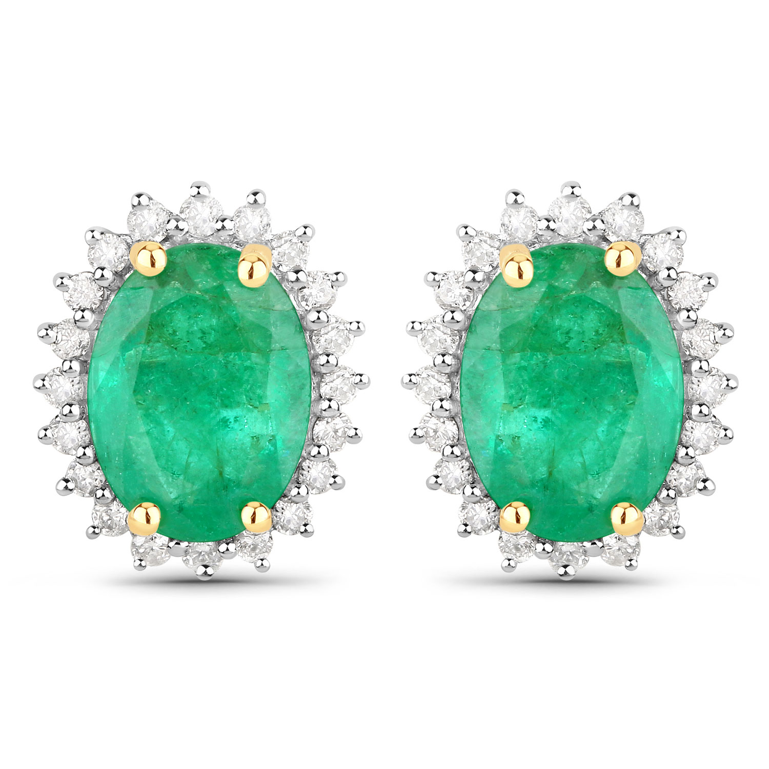 2.66 Carat Genuine Zambian Emerald and White Diamond 14K Yellow Gold Earrings