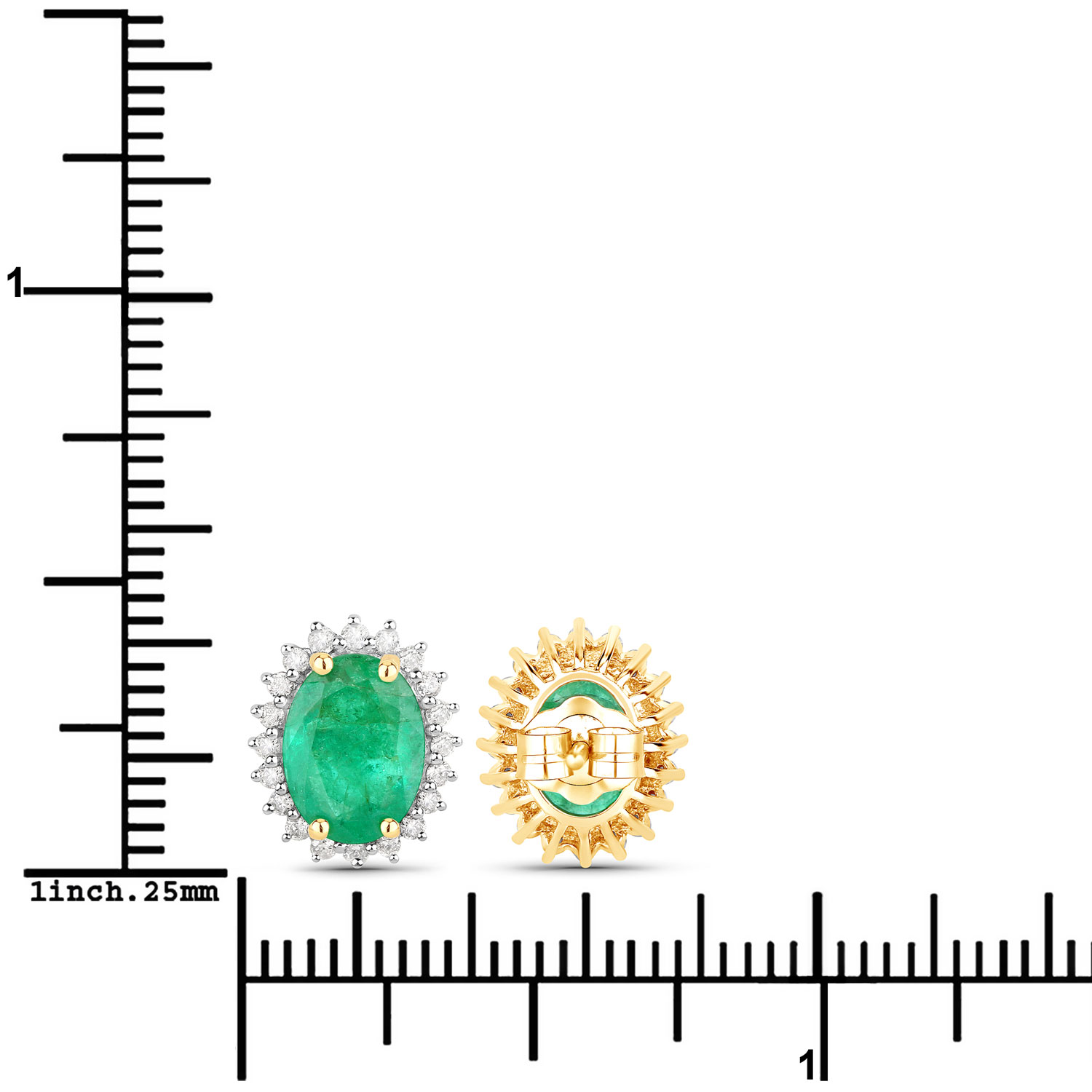 2.66 Carat Genuine Zambian Emerald and White Diamond 14K Yellow Gold Earrings