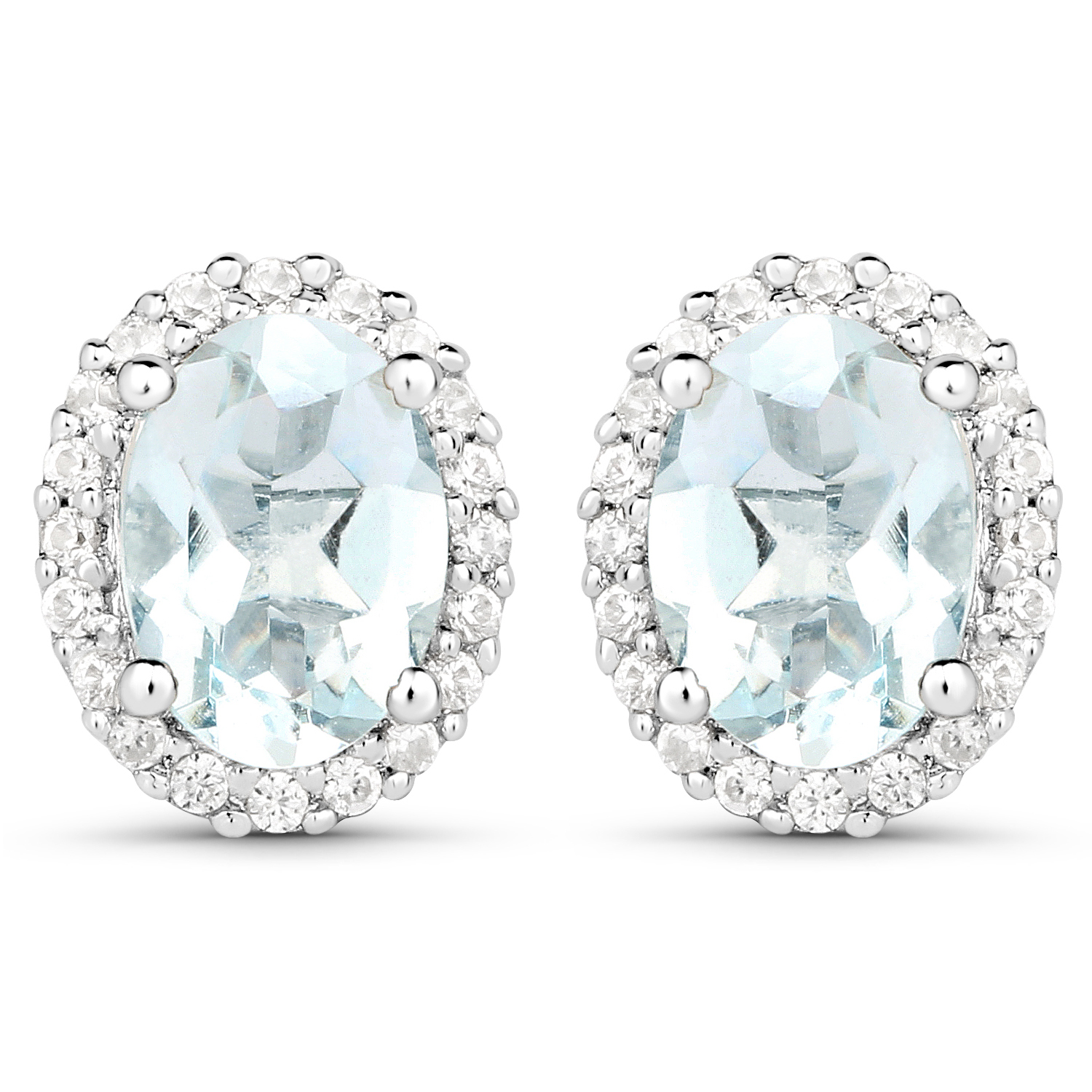 1.50 Carat Genuine Aquamarine and White Zircon .925 Sterling Silver Earrings