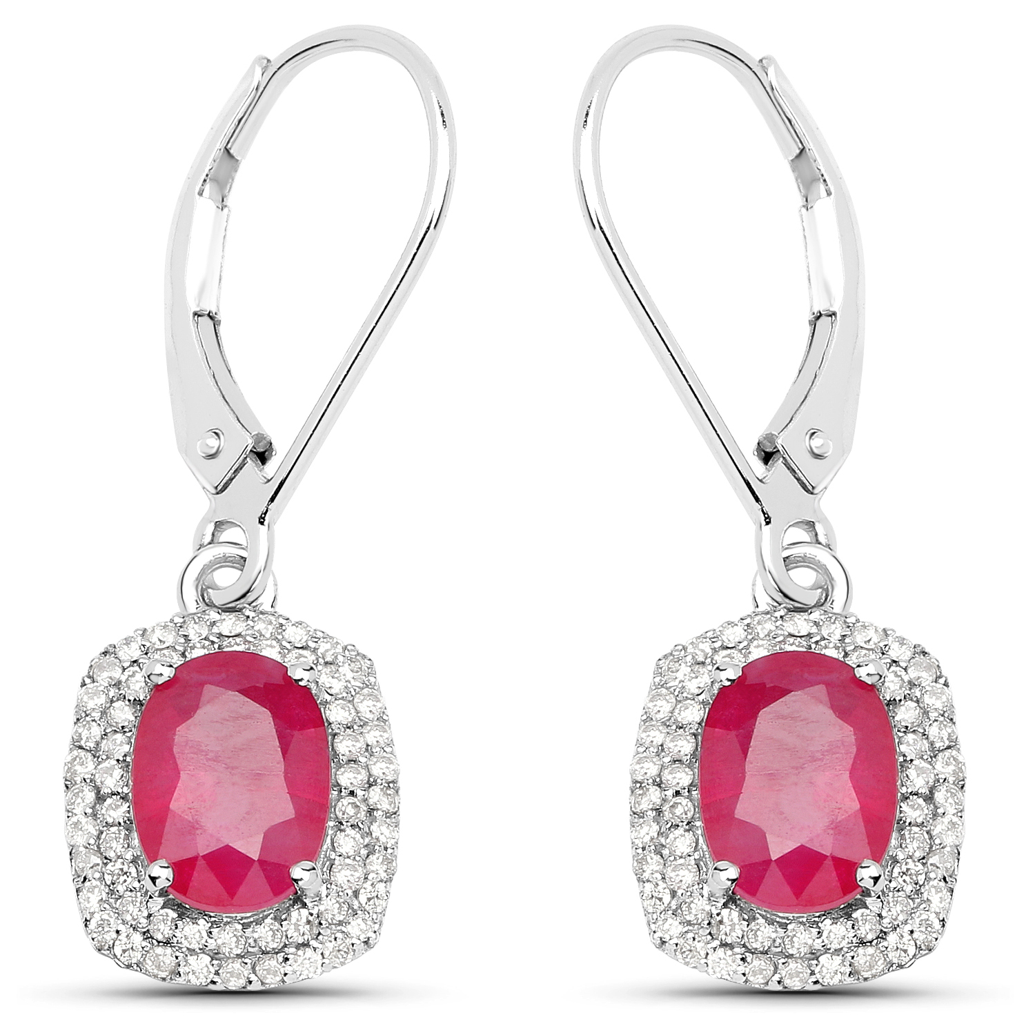 2.26 Carat Genuine Ruby and White Diamond 14K White Gold Earrings