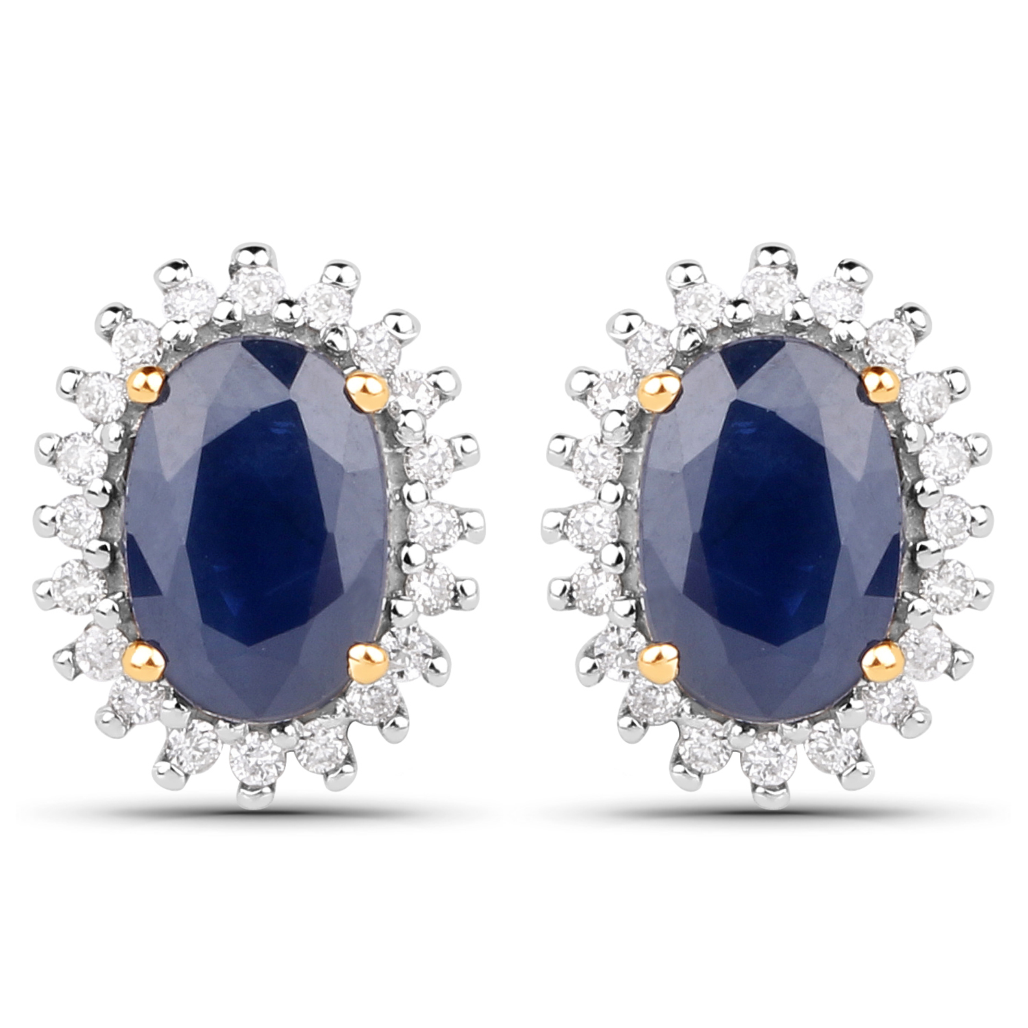 1.22 Carat Genuine Blue Sapphire and White Diamond 14K Yellow Gold Earrings