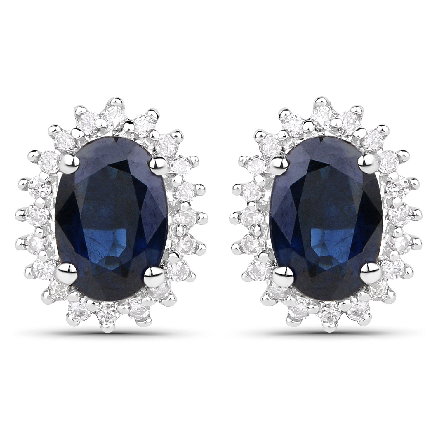 1.08 Carat Genuine Blue Sapphire and White Diamond 18K White Gold Earrings