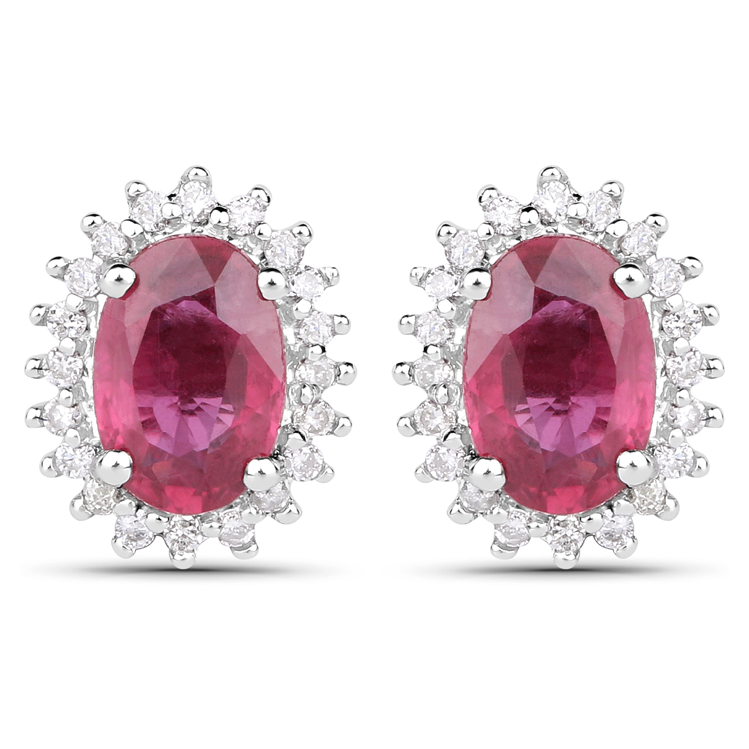 1.22 Carat Genuine Ruby and White Diamond 14K White Gold Earrings