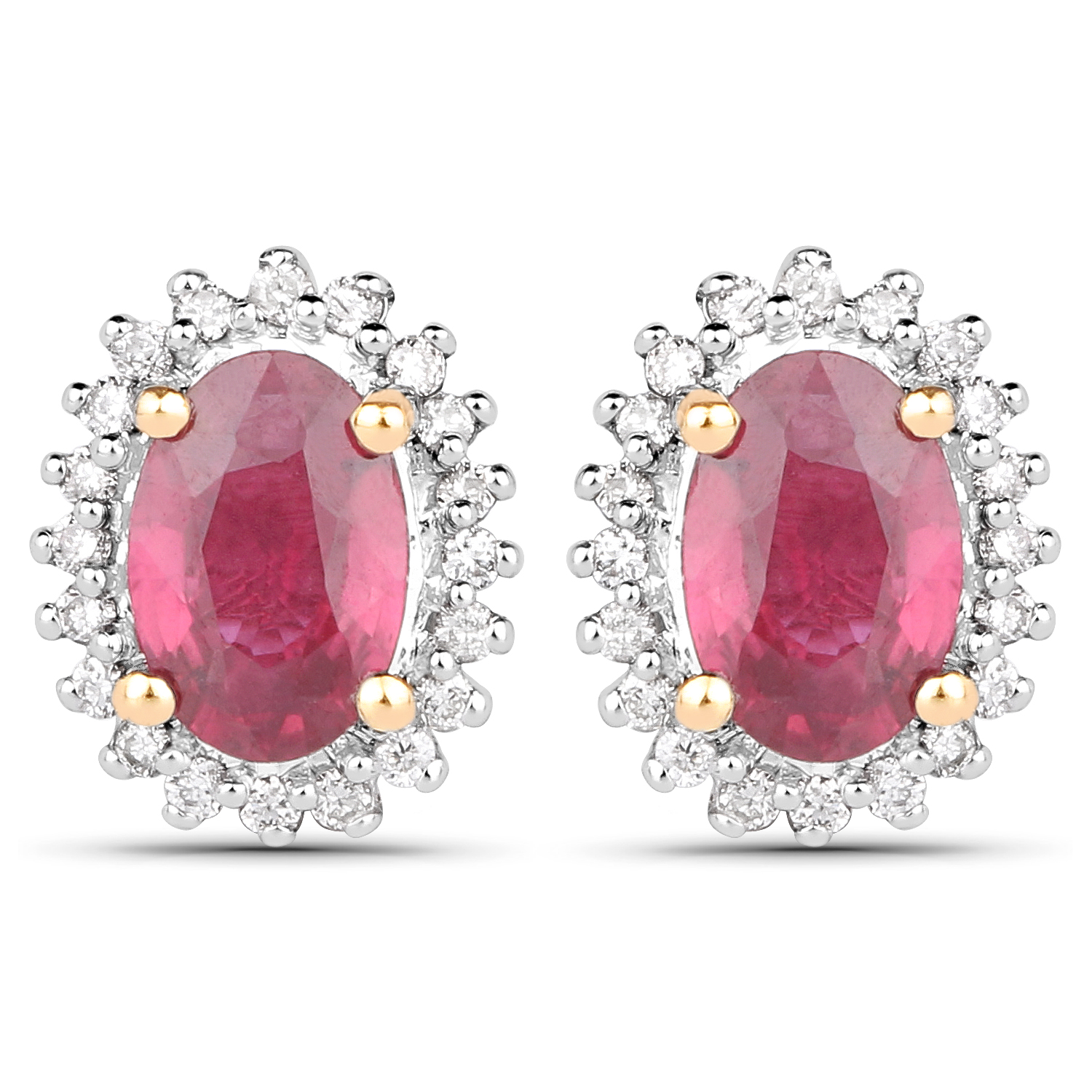 1.22 Carat Genuine Ruby and White Diamond 14K Yellow Gold Earrings