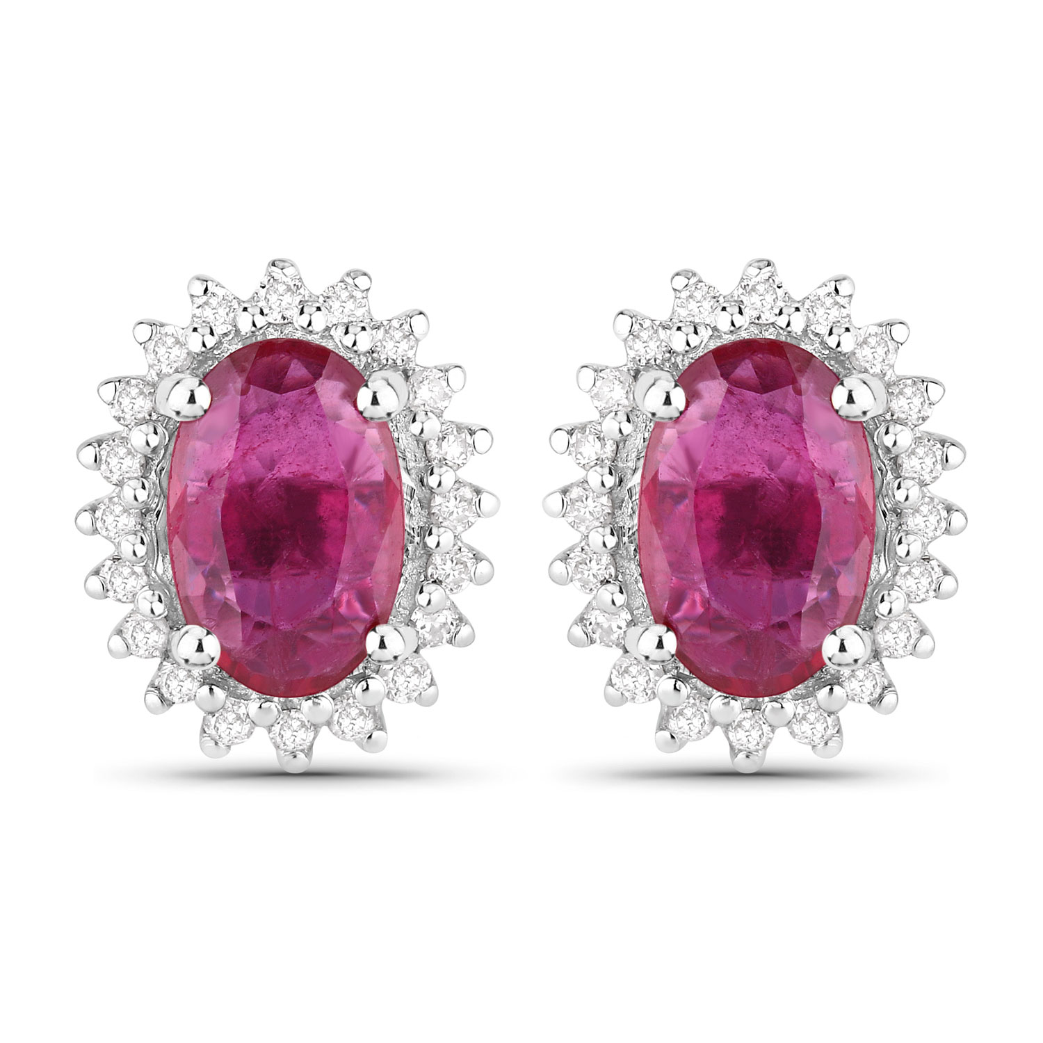 1.16 Carat Genuine Ruby and White Diamond 14K White Gold Earrings