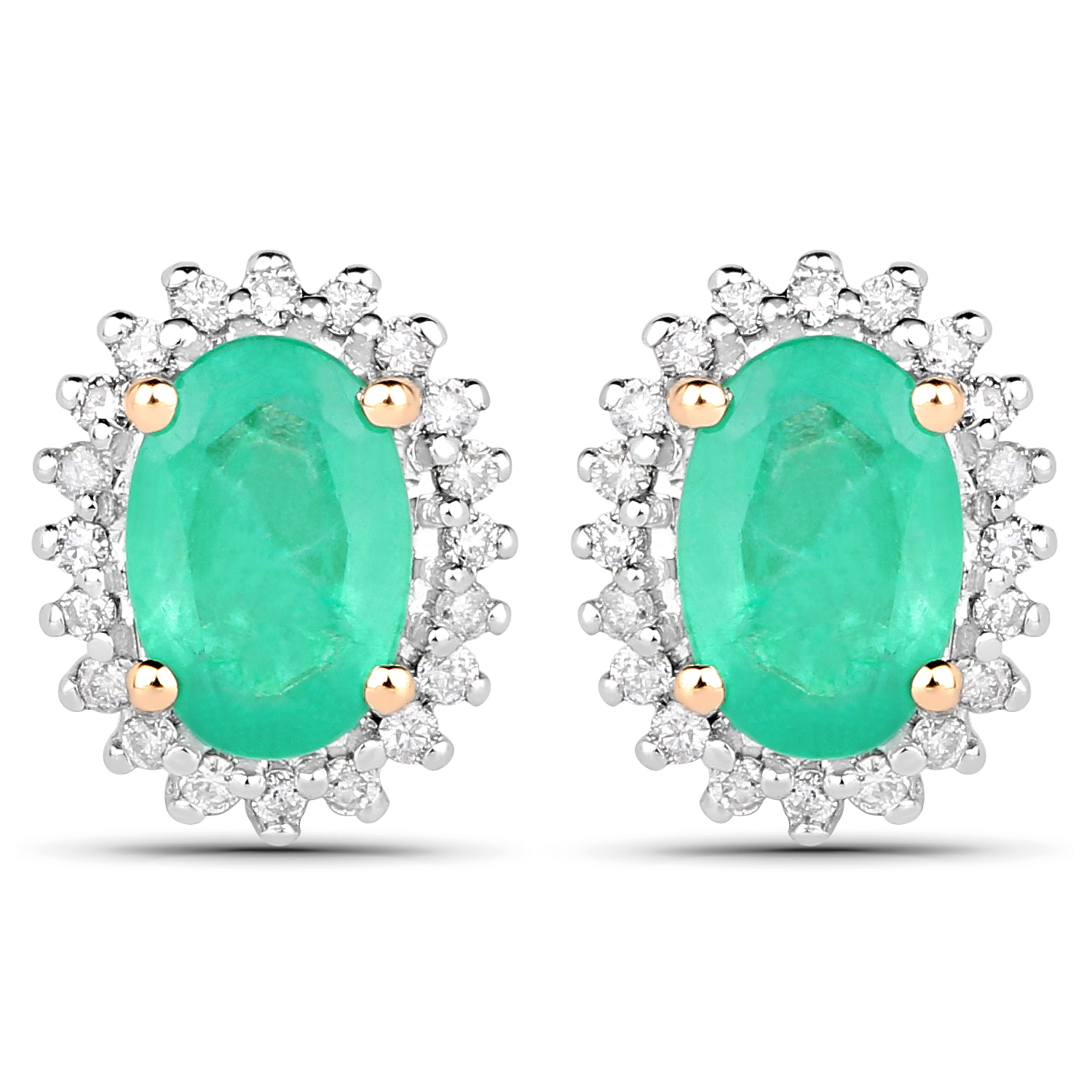 0.92 Carat Genuine Zambian Emerald and White Diamond 14K Yellow Gold Earrings