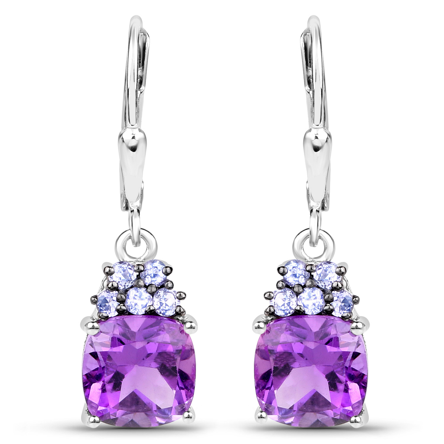 3.95 Carat Genuine Amethyst and Tanzanite .925 Sterling Silver Earrings