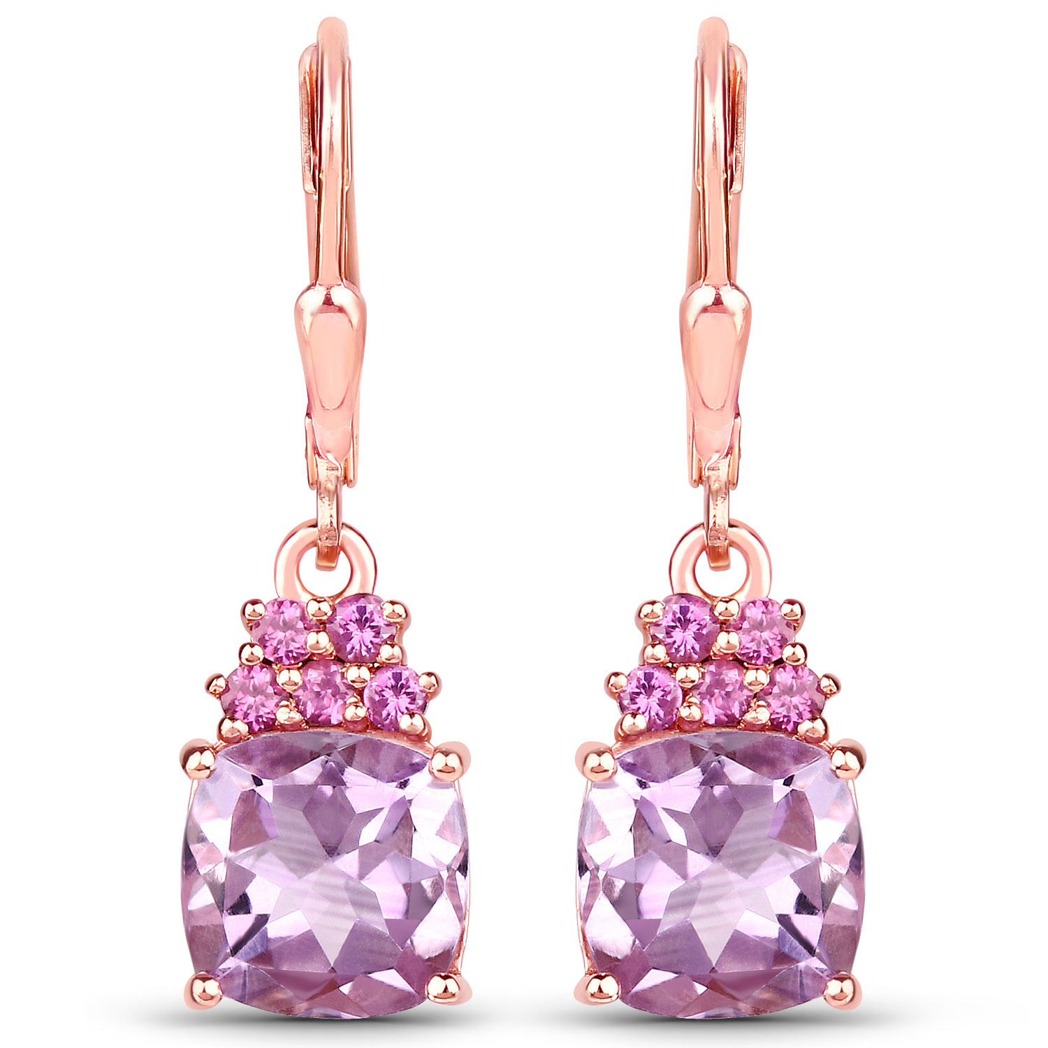 4.90 Carat Genuine Pink Amethyst and Rhodolite .925 Sterling Silver Earrings