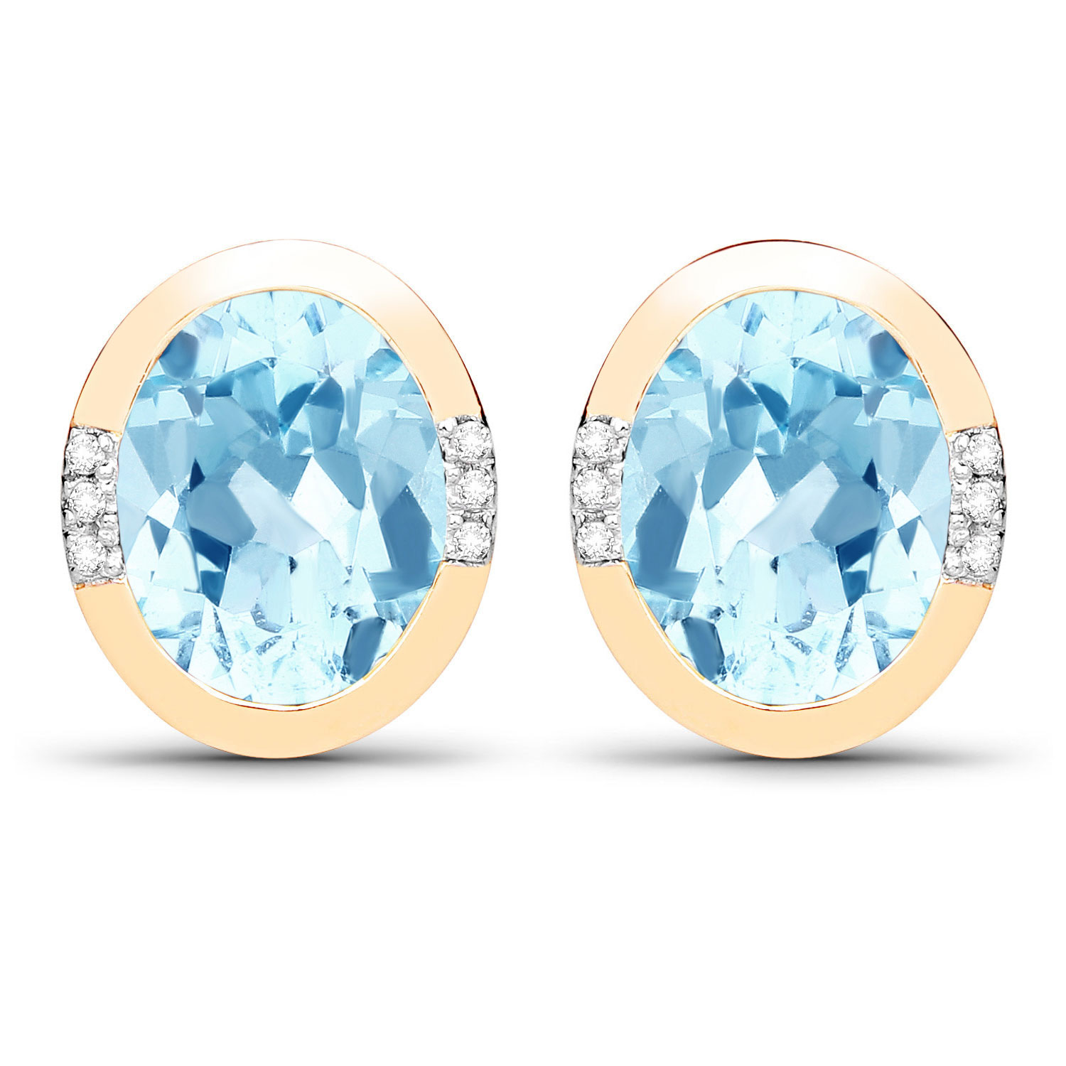 4.04 Carat Genuine Swiss Blue Topaz and White Diamond 14K Yellow Gold Earrings