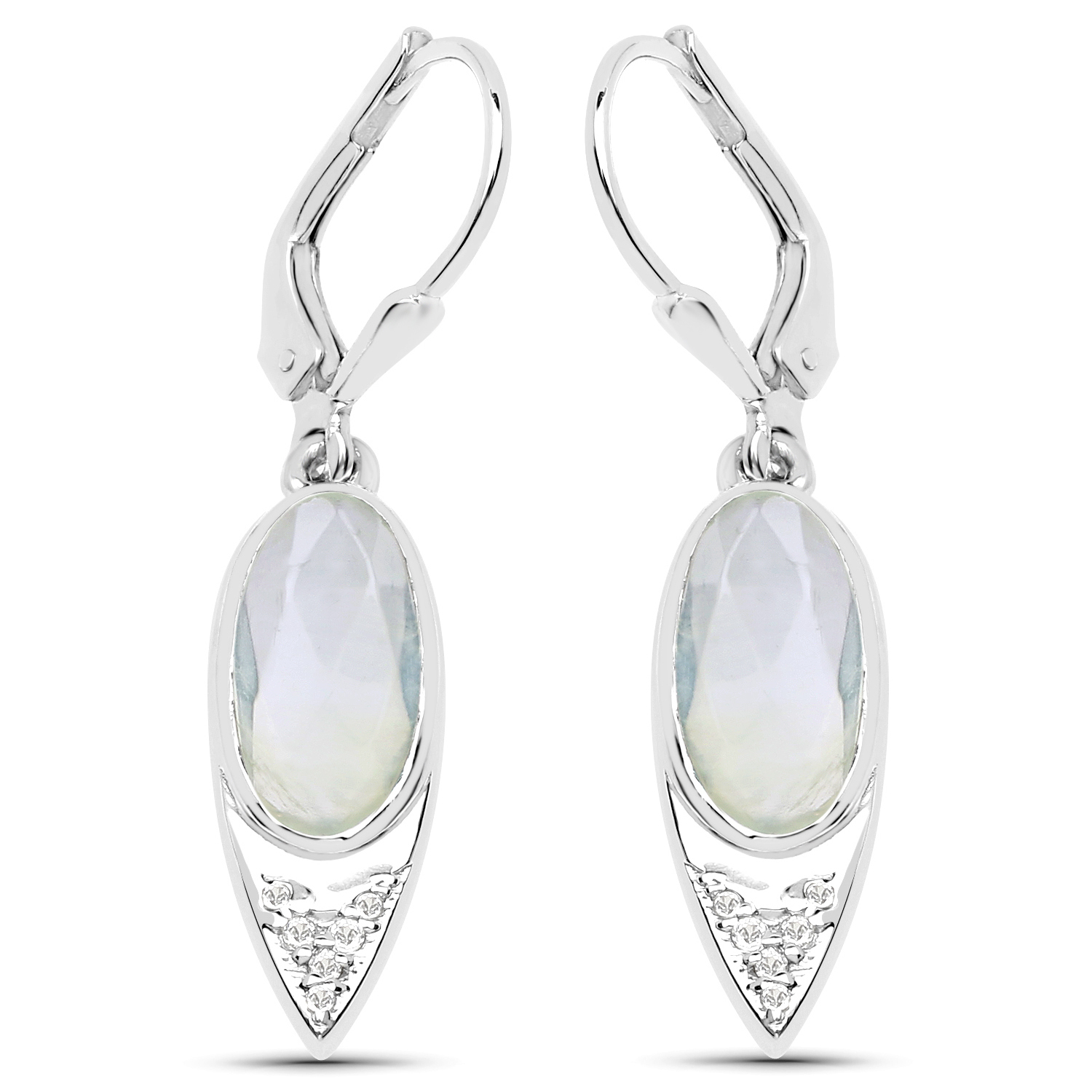 4.78 Carat Genuine Prehnite and White Topaz .925 Sterling Silver Earrings