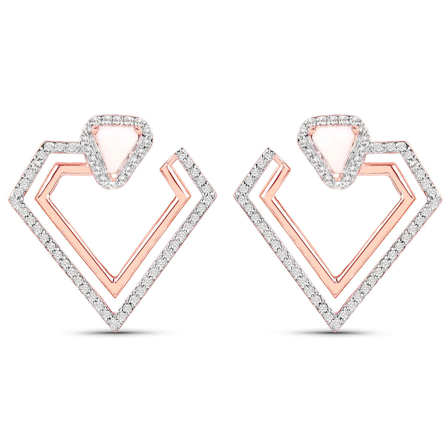 14K Rose Gold Plated 2.36 Carat Genuine Pink Opal and White Topaz .925 Sterling Silver Earrings