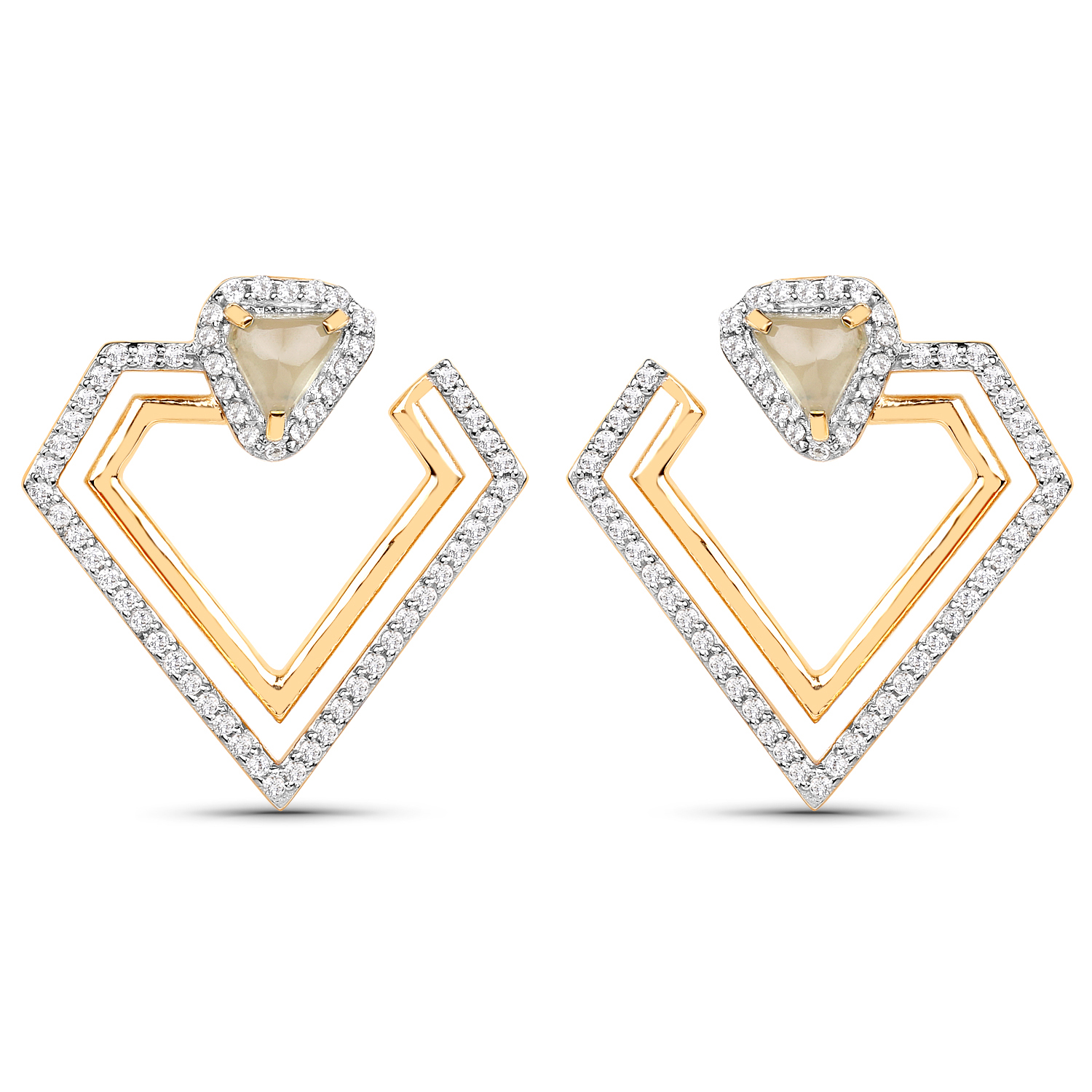 18K Yellow Gold Plated 2.26 Carat Genuine Prehnite and White Topaz .925 Sterling Silver Earrings