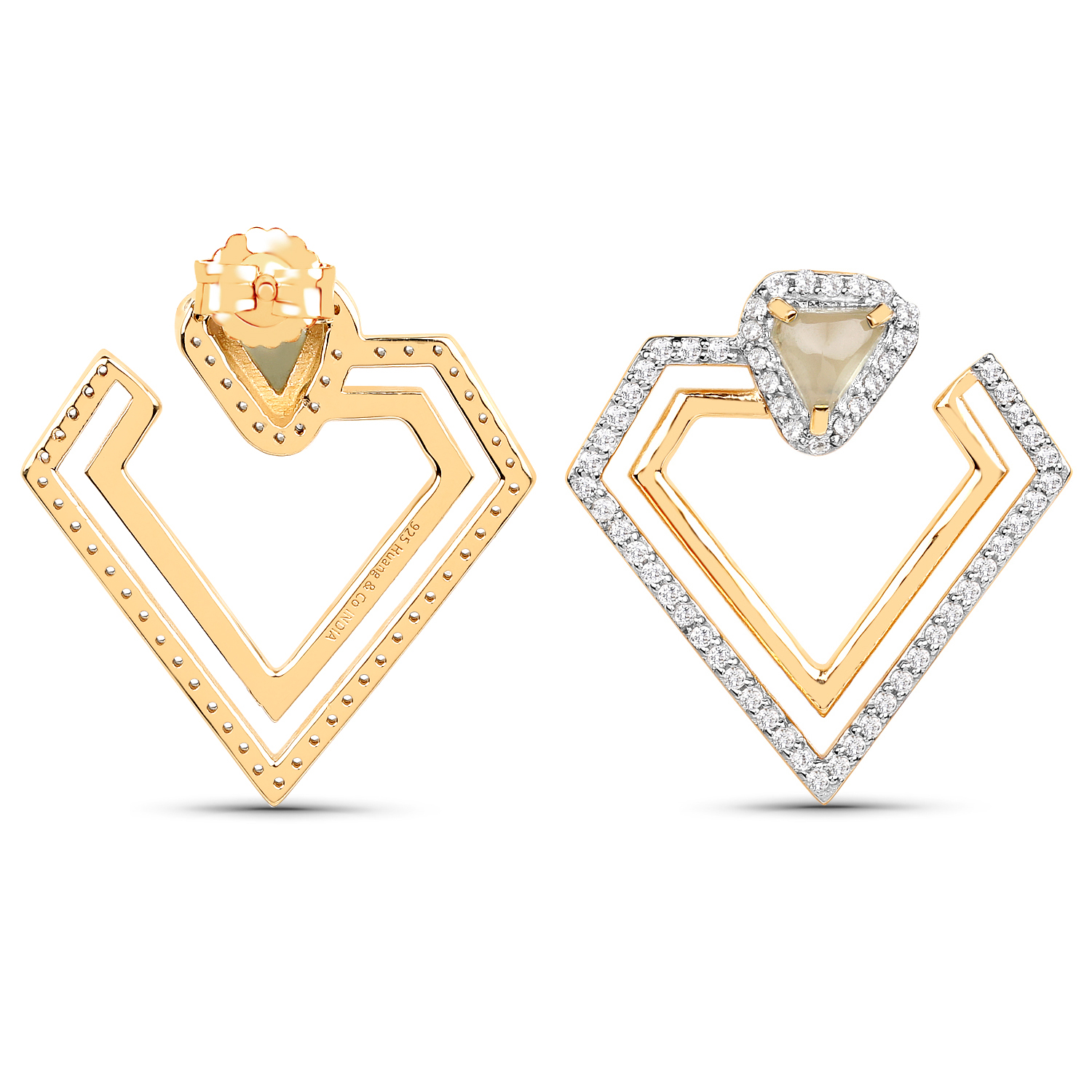 18K Yellow Gold Plated 2.26 Carat Genuine Prehnite and White Topaz .925 Sterling Silver Earrings