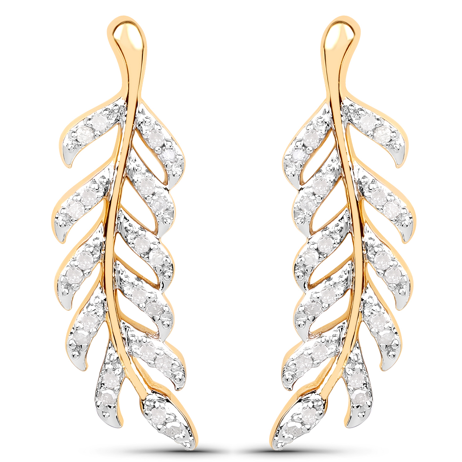 18K Yellow Gold Plated 0.24 Carat Genuine White Diamond .925 Sterling Silver Earrings