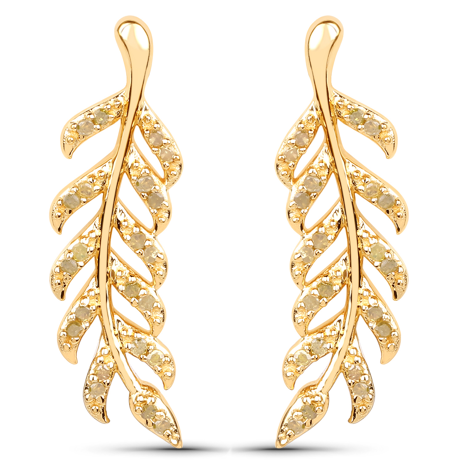 18K Yellow Gold Plated 0.24 Carat Genuine Yellow Diamond .925 Sterling Silver Earrings