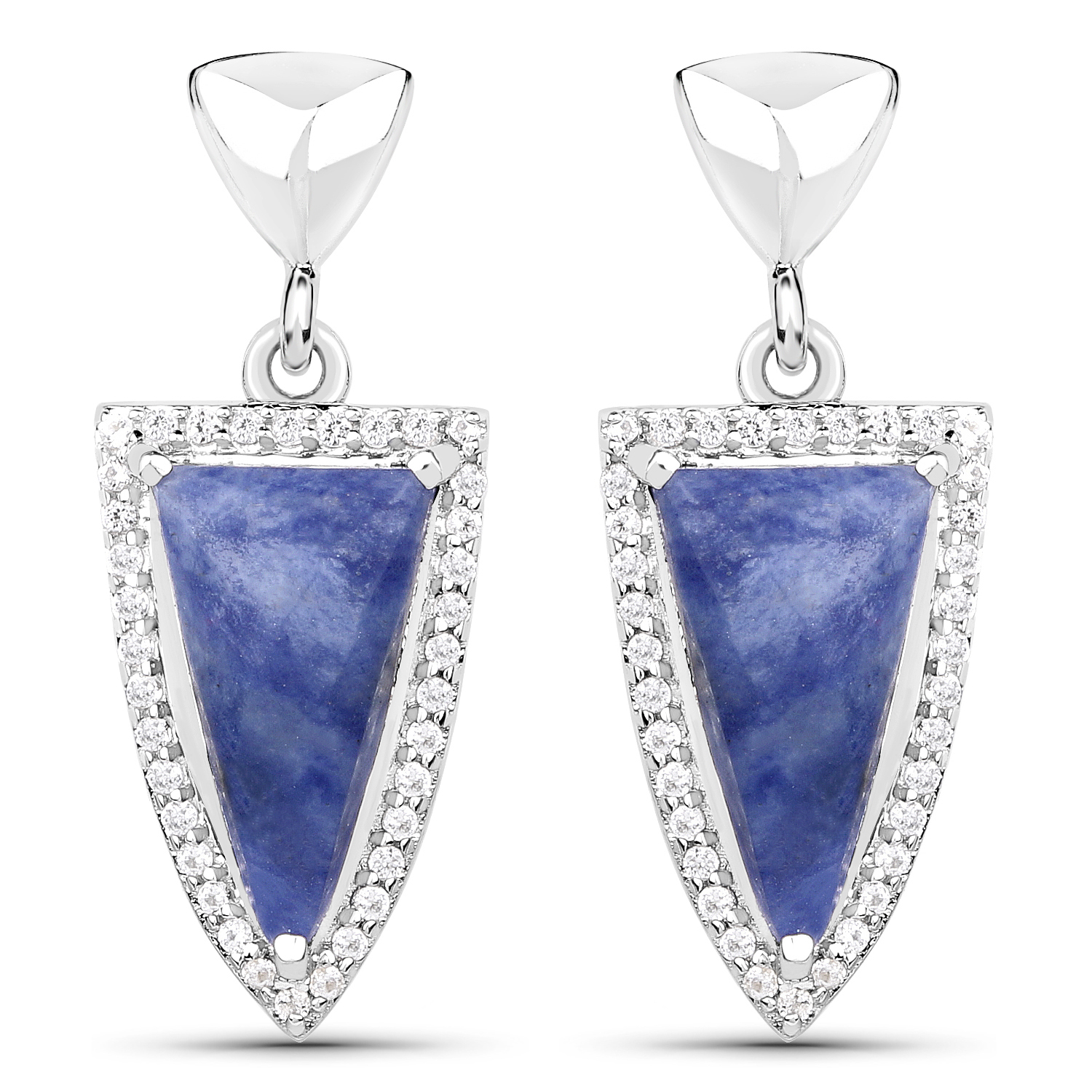 4.96 Carat Genuine Blue Aventurine and White Topaz .925 Sterling Silver Earrings