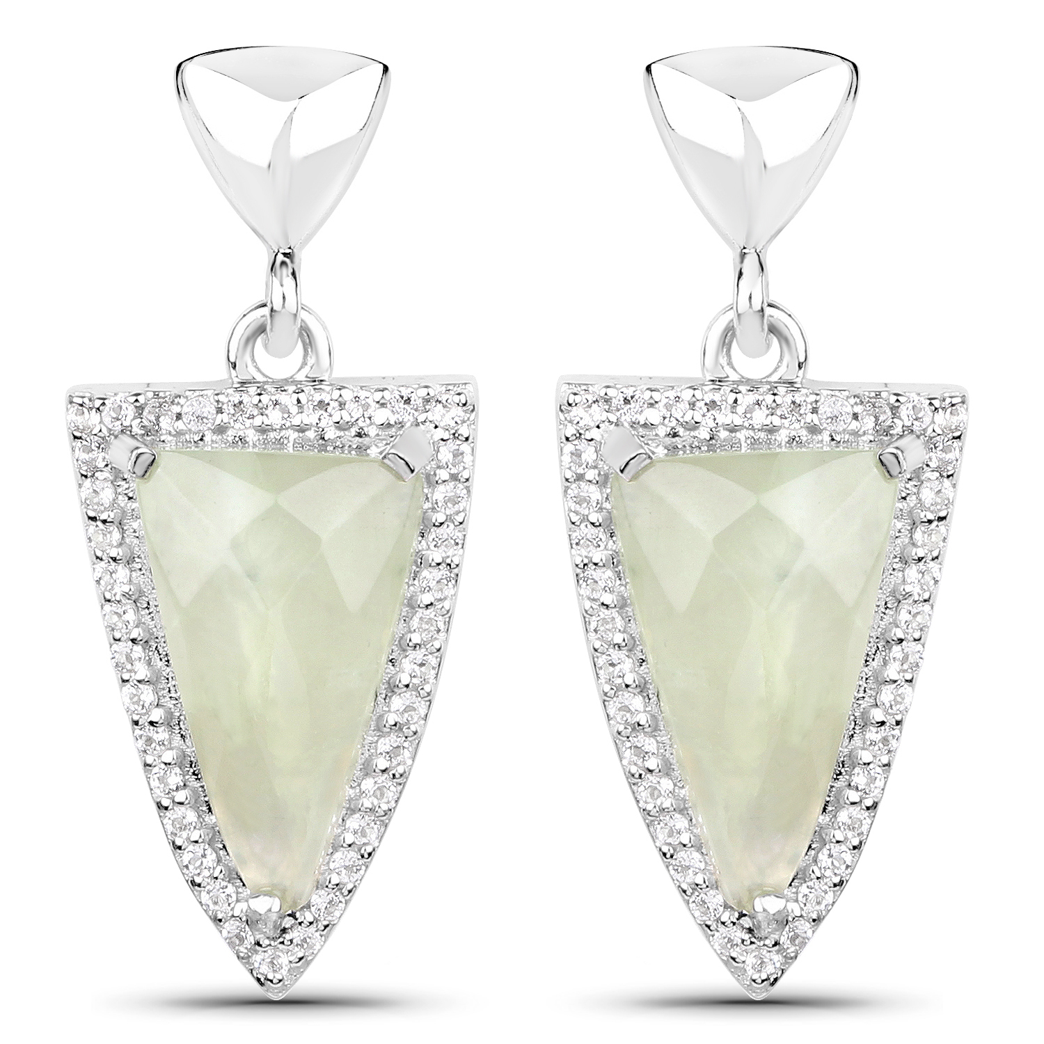 5.46 Carat Genuine Prehnite and White Topaz .925 Sterling Silver Earrings